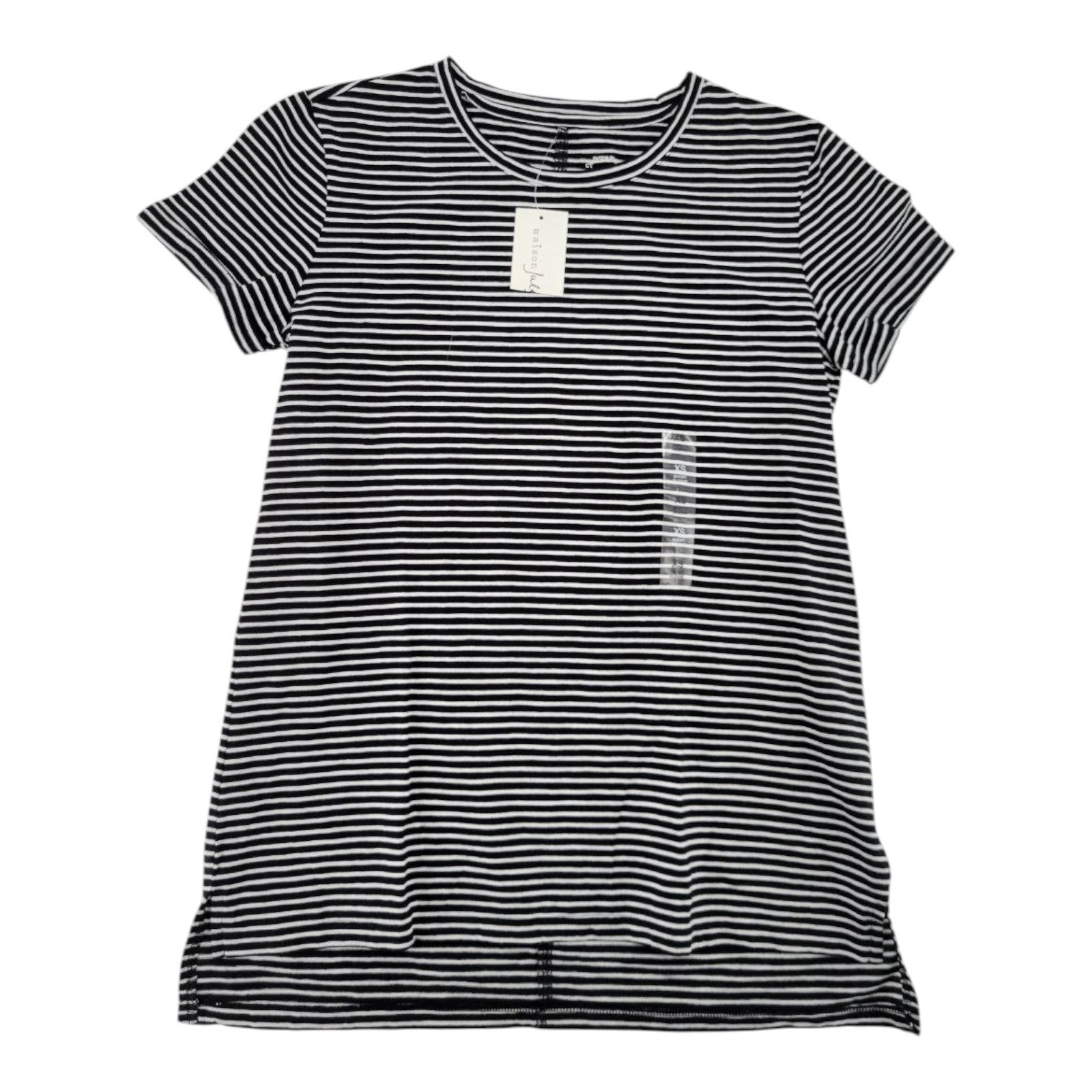 Maison Jules Women's Striped Tee XS Deep Black White Short Sleeve Top