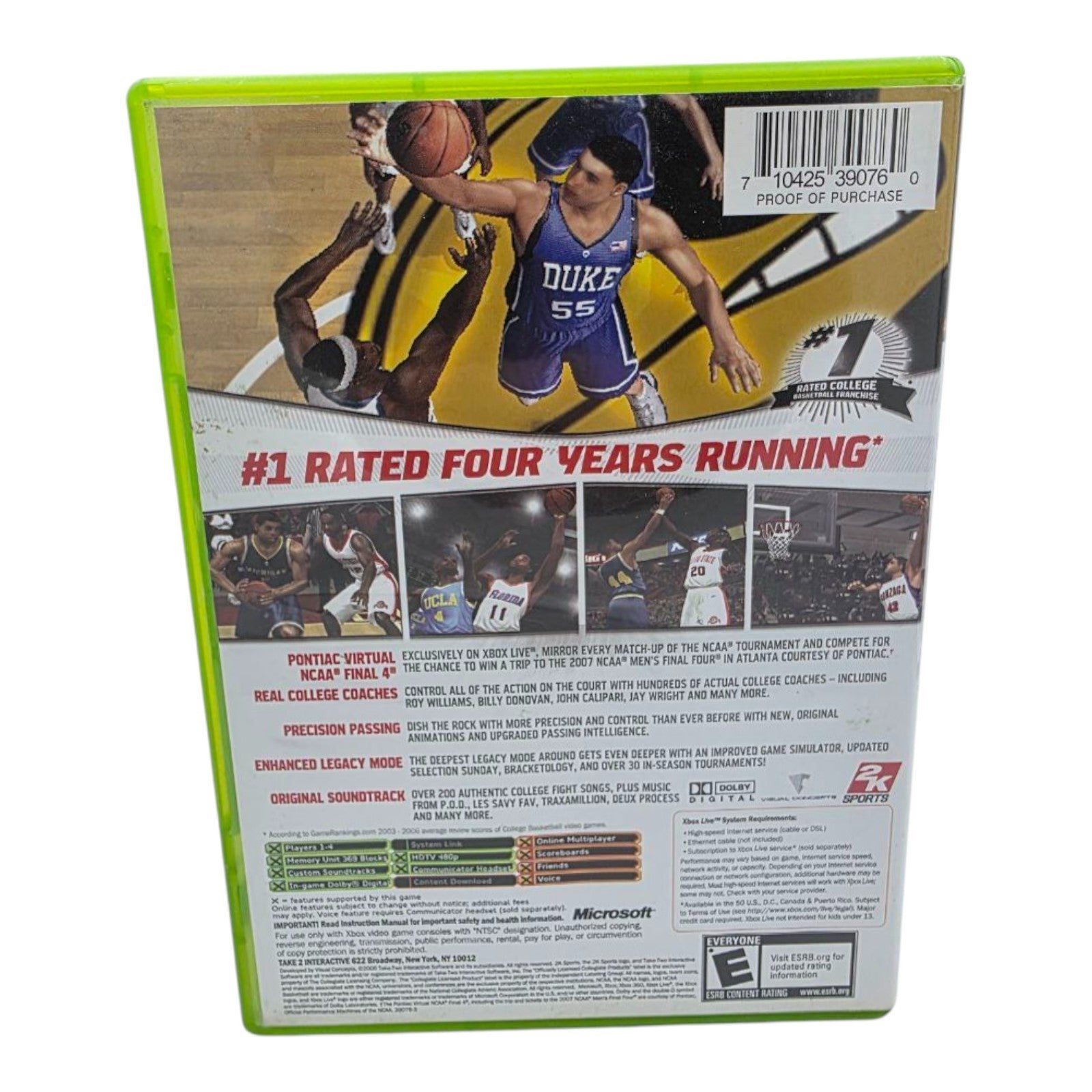Xbox College Hoops 2K7 Game Complete with Manual NCAA Basketball Tested