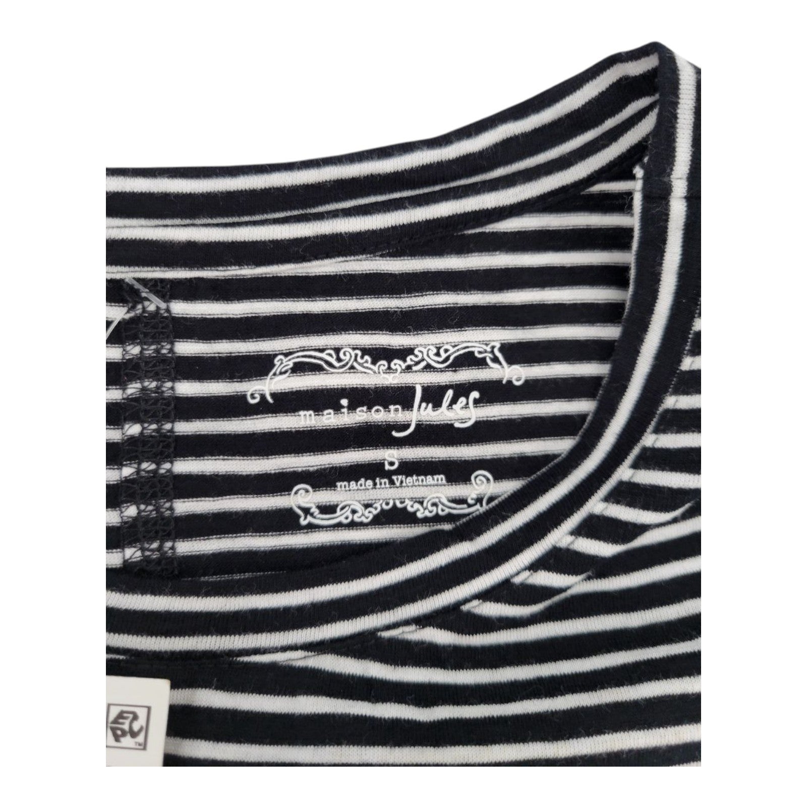 Maison Jules Women's Striped Tee XS Black White Short Sleeve Top