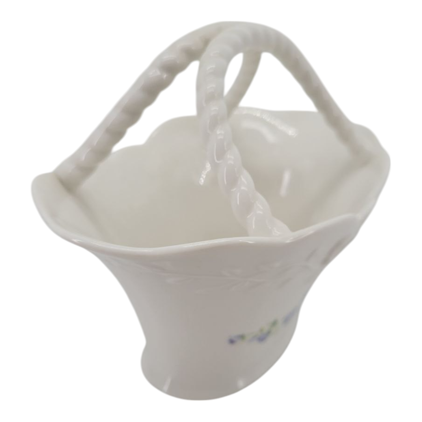 Mikasa Floral Vine Porcelain Basket White Embossed Ribbon Handle RL051