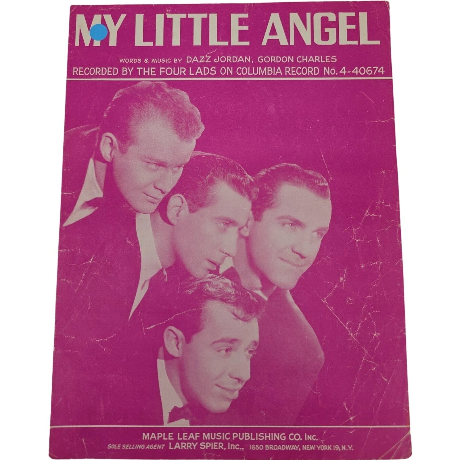 Vintage 1956 Sheet Music My Little Angel by Dazz Jordan & Gordon Charles