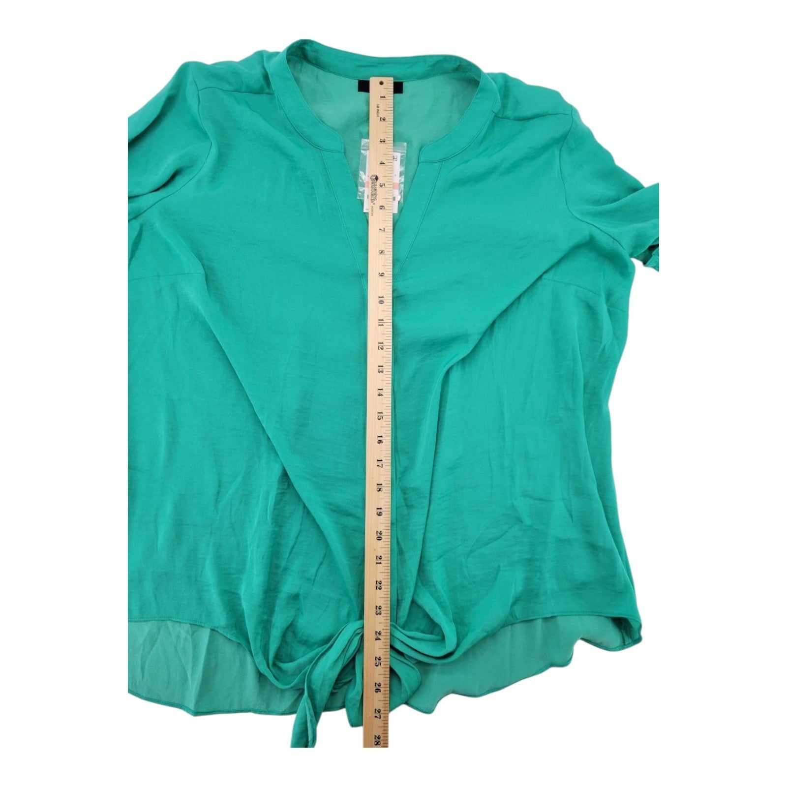 Alfani Plus Women's Green Tie Front Blouse Split Neck Bell Sleeve Top NWT 2X