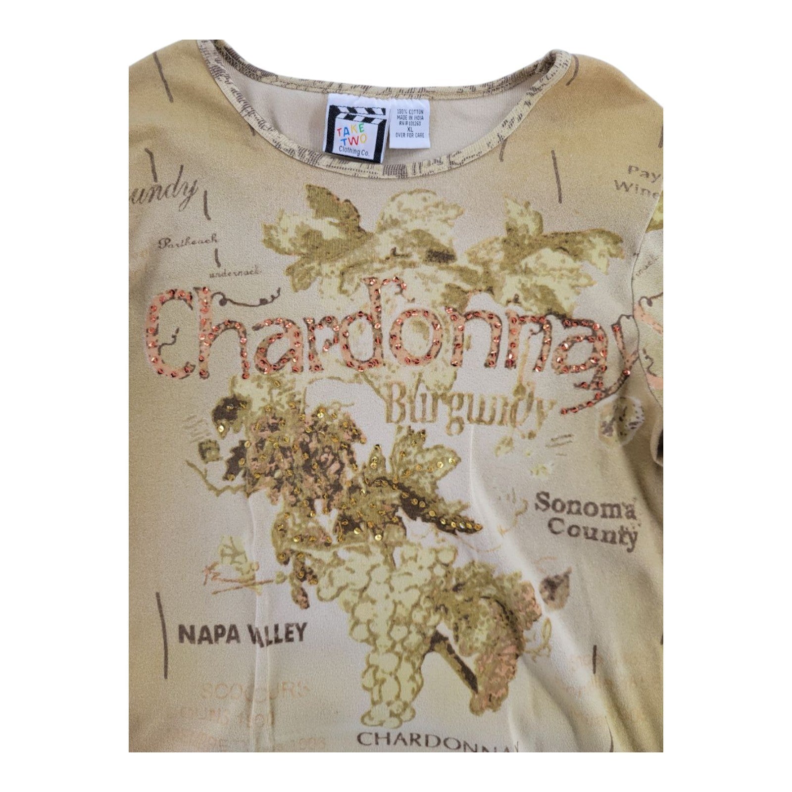 Take Two Clothing Co Chardonnay Napa Valley Sonoma Burgundy Grapes Top XL