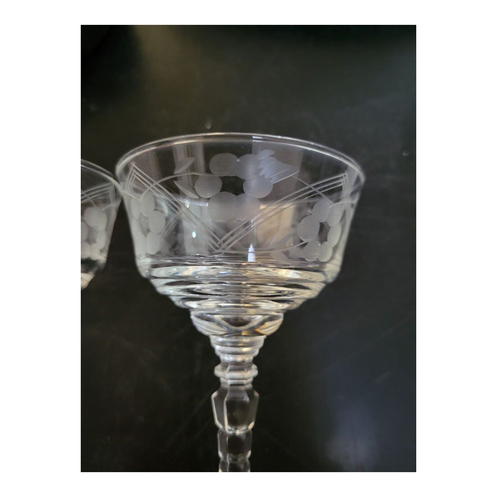 Vintage Etched Crystal Wine Sherbet Glasses Set of 2 Libbey Stem 5.75"