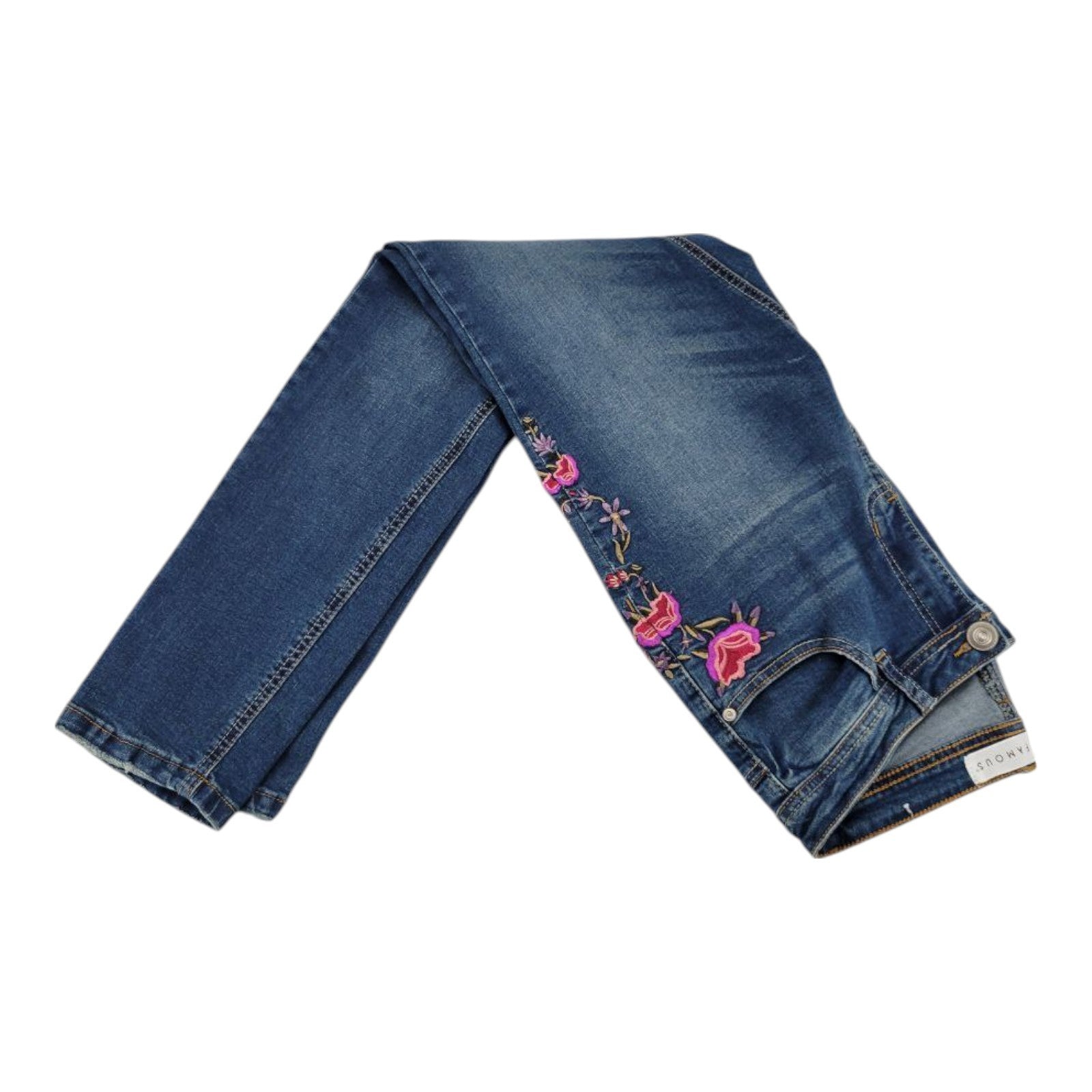 Almost Famous Women's Embroidered Stretch Blue Jeans Size 8 Denim