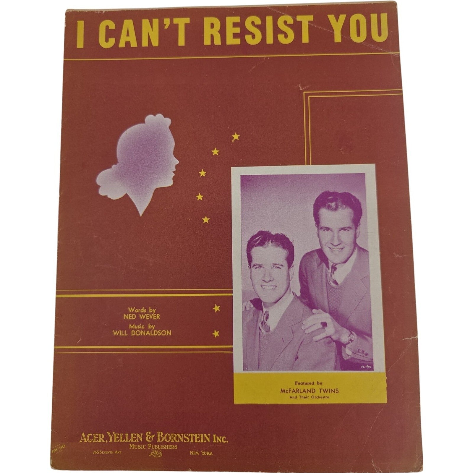 I Can’t Resist You 1940 Sheet Music feat by McFarland Twins by Wever & Donaldson