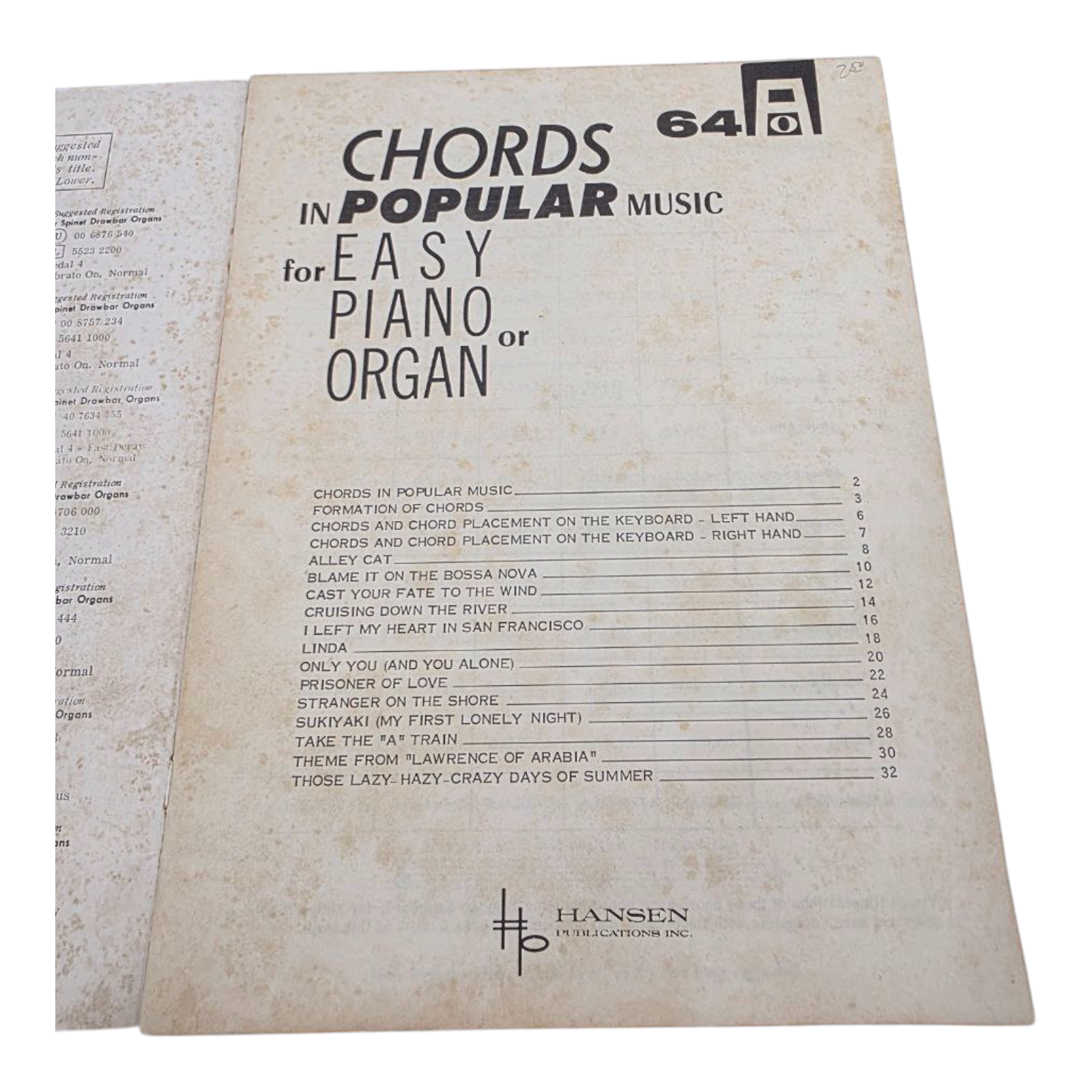 Chords in Popular Music for Easy Piano or Organ Hansen Publications