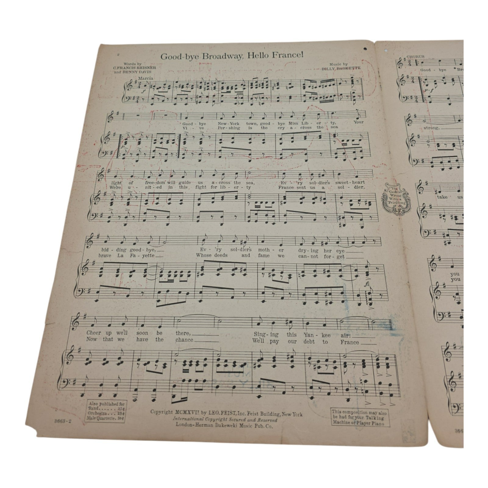 Goodbye Broadway Hello France by Reisner and Davis Sheet Music 1917