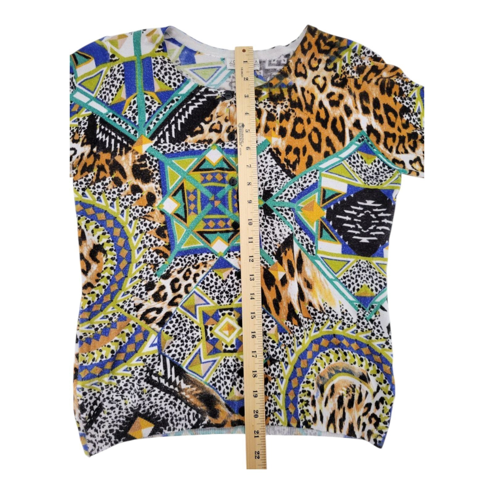Joseph A Geometric Leopard Print Button Front Cardigan Sweater Medium