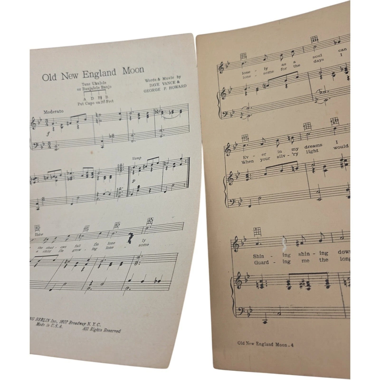 Vintage Sheet Music Old New England Moon by Dave Vance Irving Berlin Inc