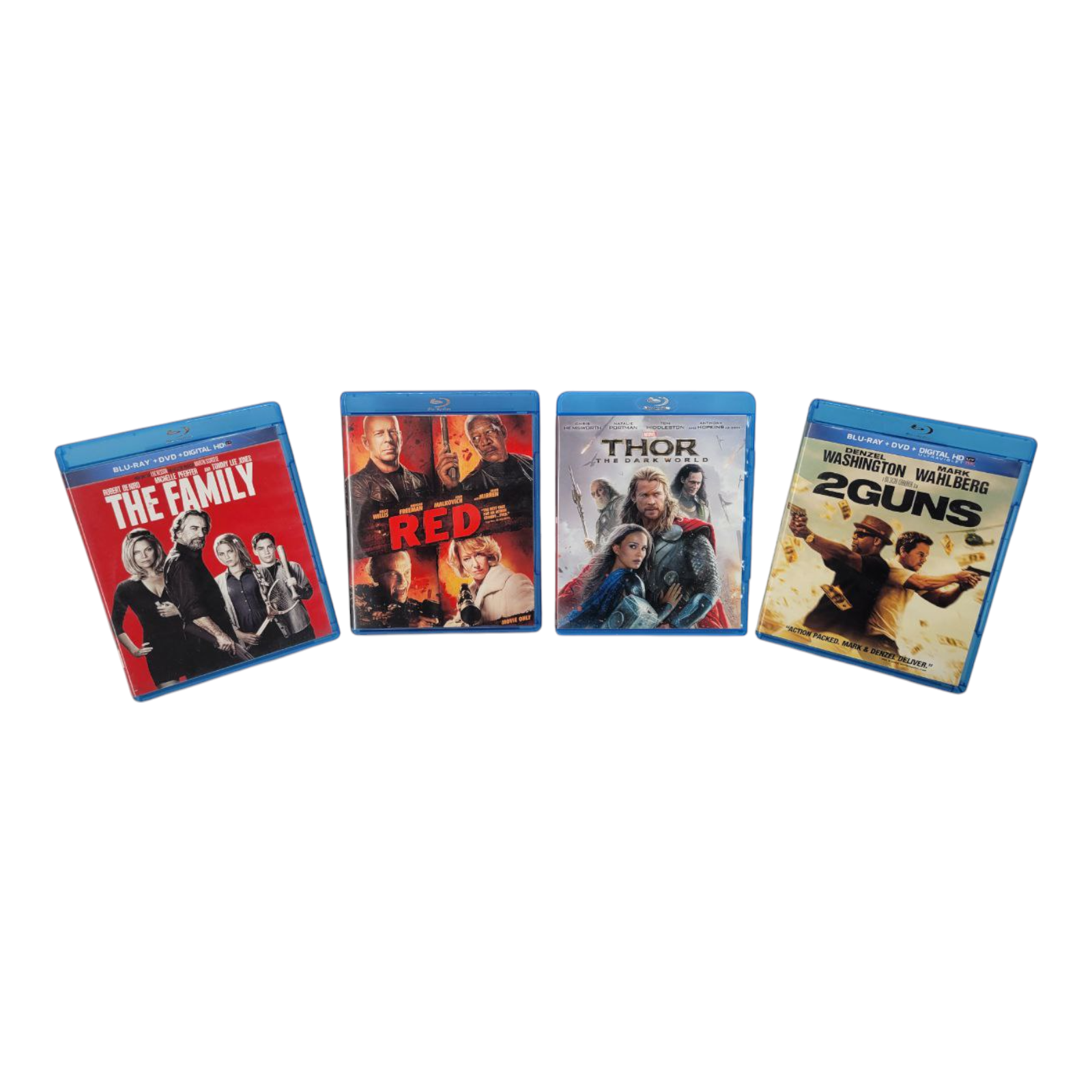 The Family Red Thor The Dark World 2 Guns Blu-Ray Bundle