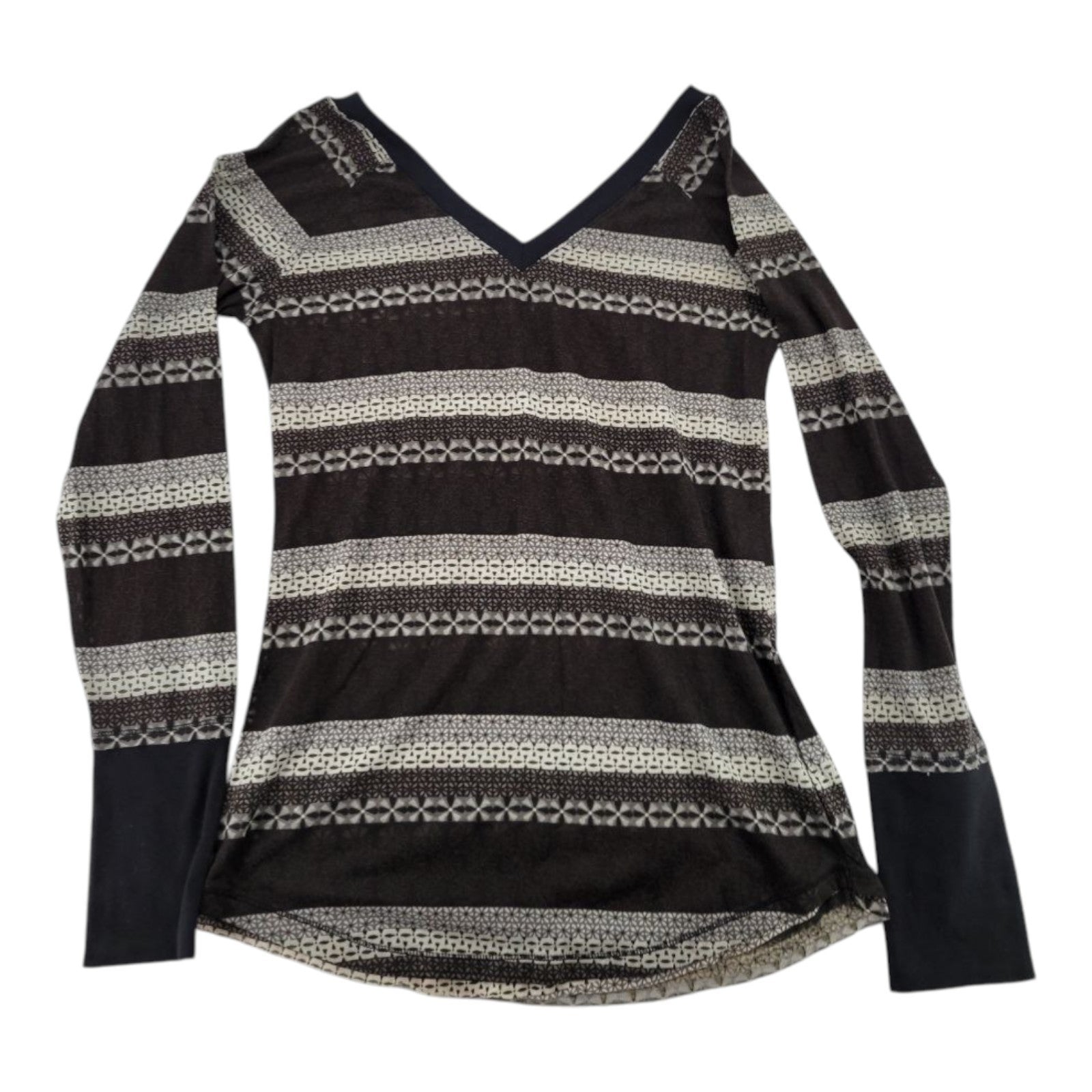 Miley Cyrus Max Azria Women's V-Neck Top Patterned Long Sleeve XL