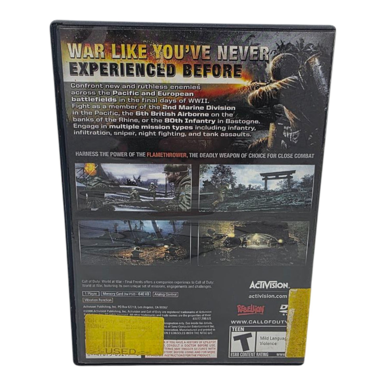 Call of Duty World at War Final Fronts Sony PlayStation 2 PS2 Complete Tested