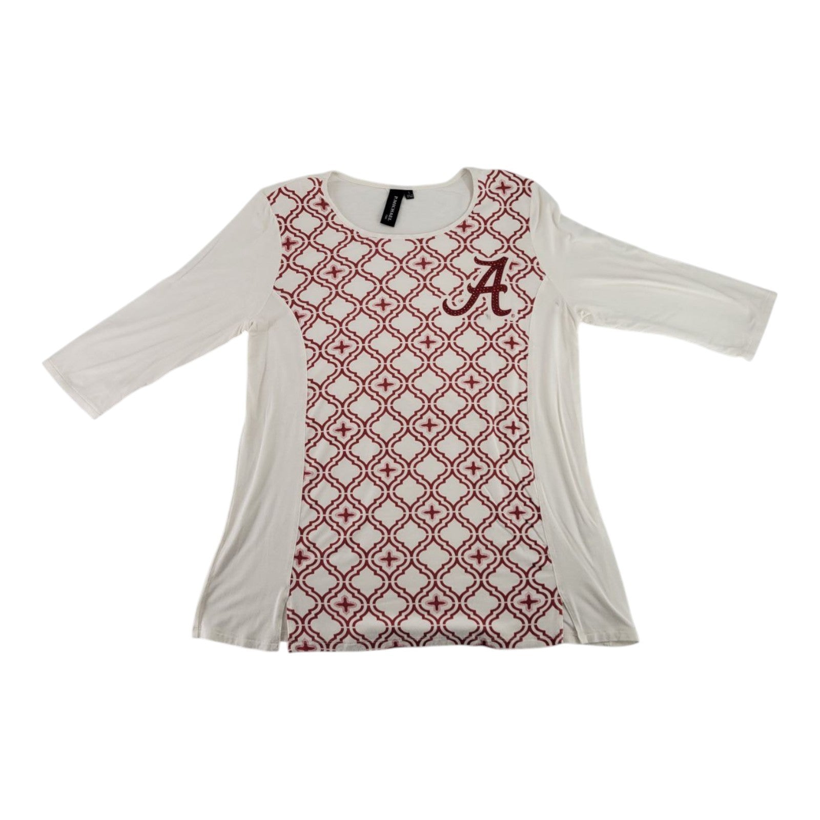P Michael Alabama Crimson Tide Womens Top White Red Patterned Logo Size L