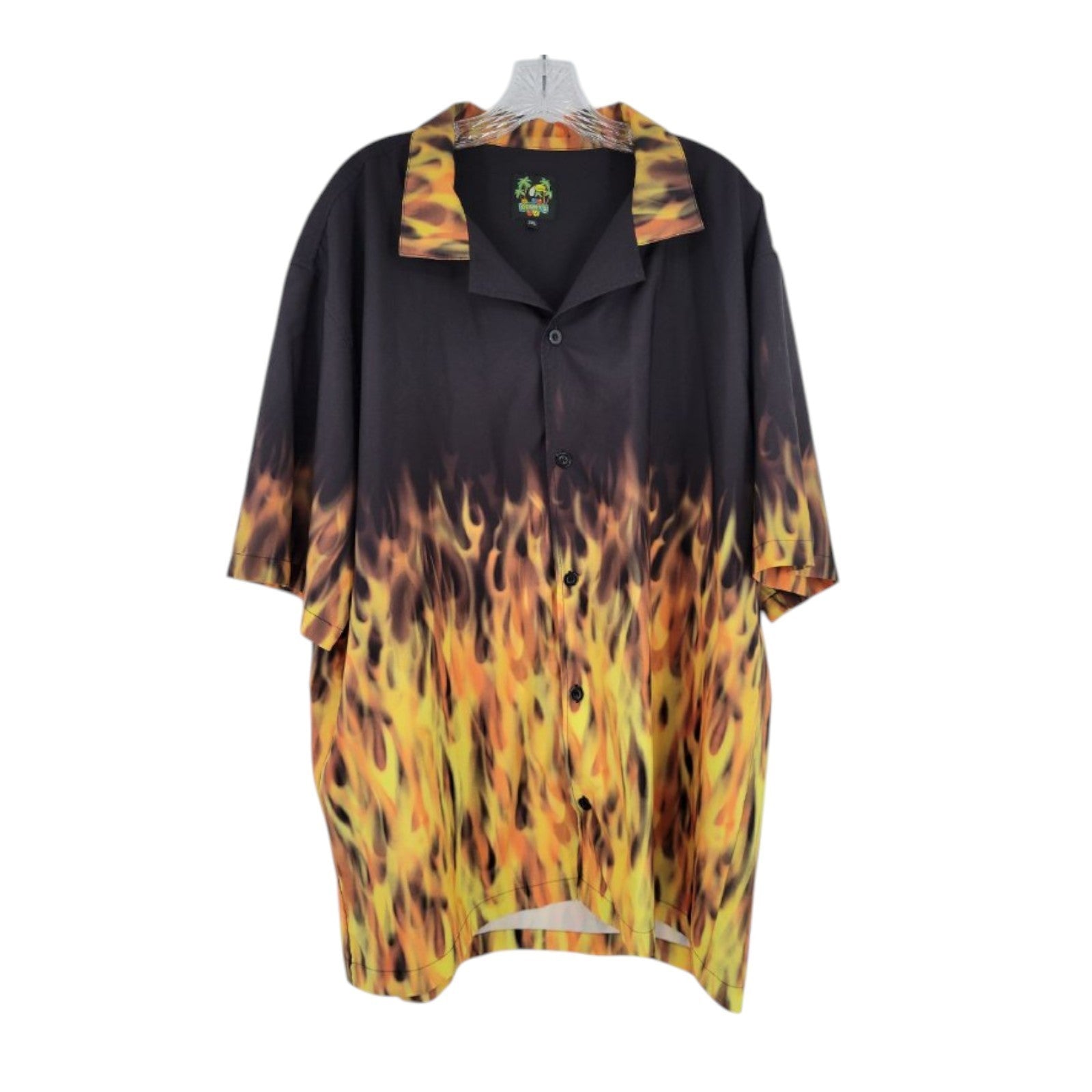 Benny's Men's Flame Hawaiian Shirt 2XL Black Red Yellow Button Front