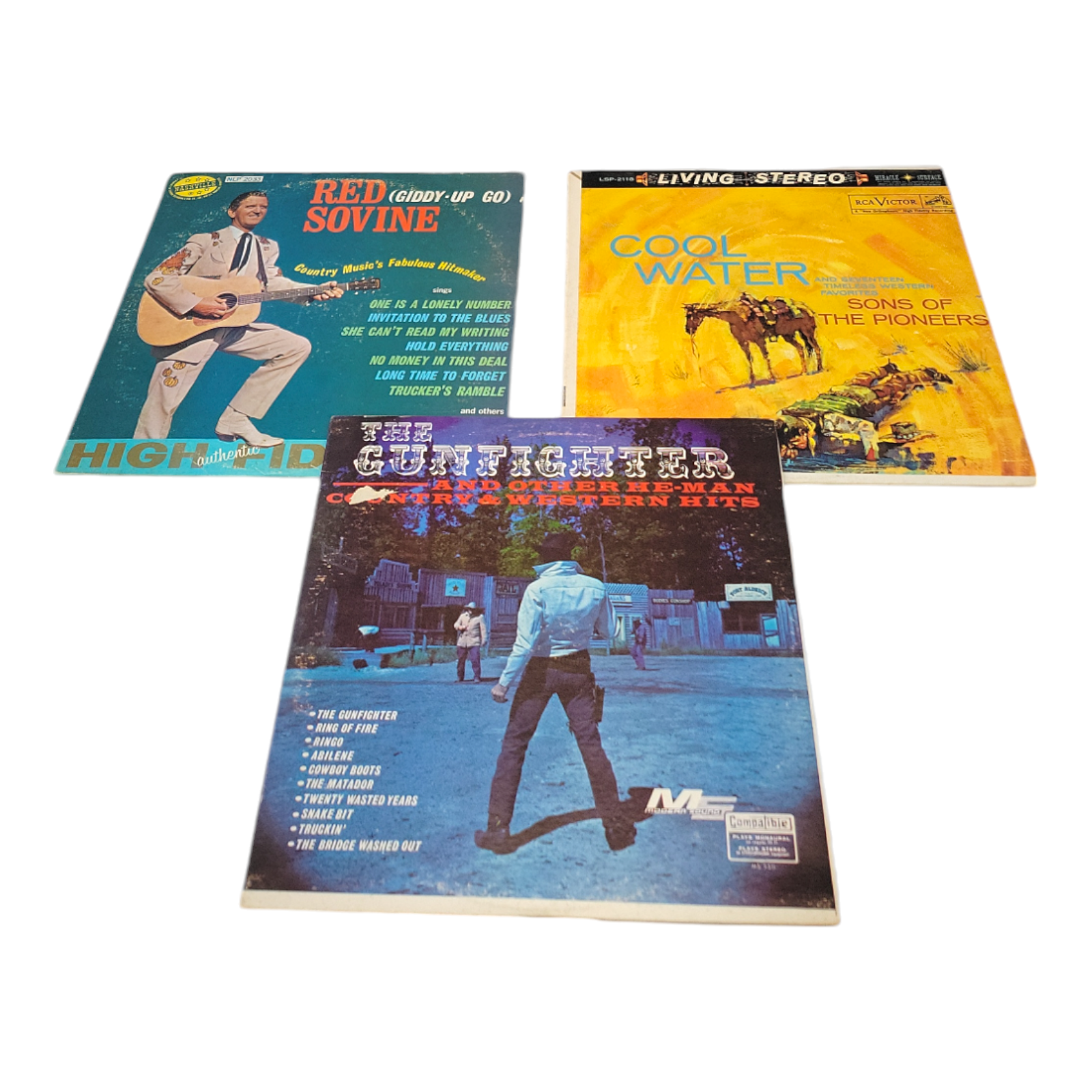Vintage Red Sovine Sons of the Pioneers Gunfighter Vinyl LP 3 Record Bundle