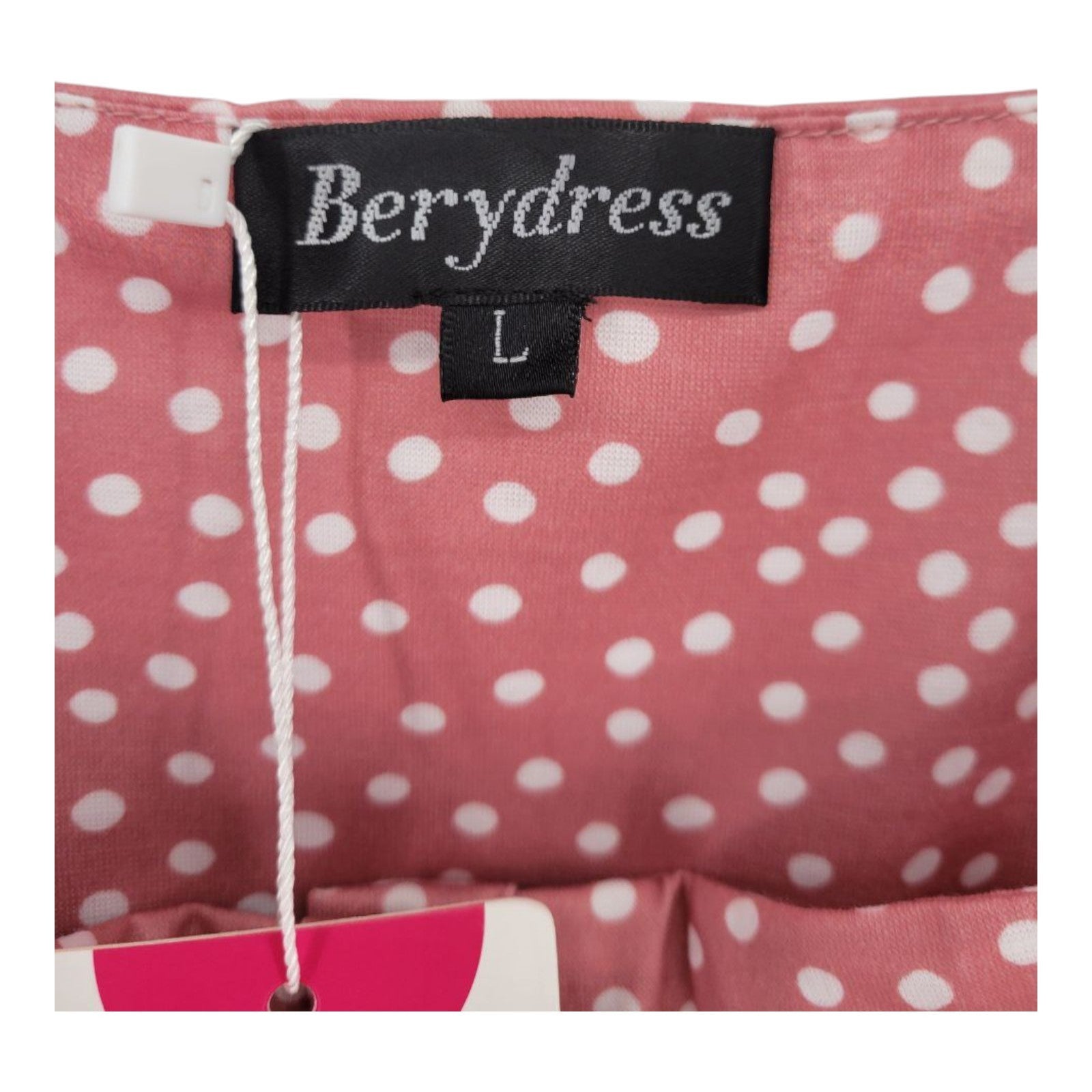 Berydress Women's Casual Pink Polka Dot Sundress L Button Front Spaghetti Strap