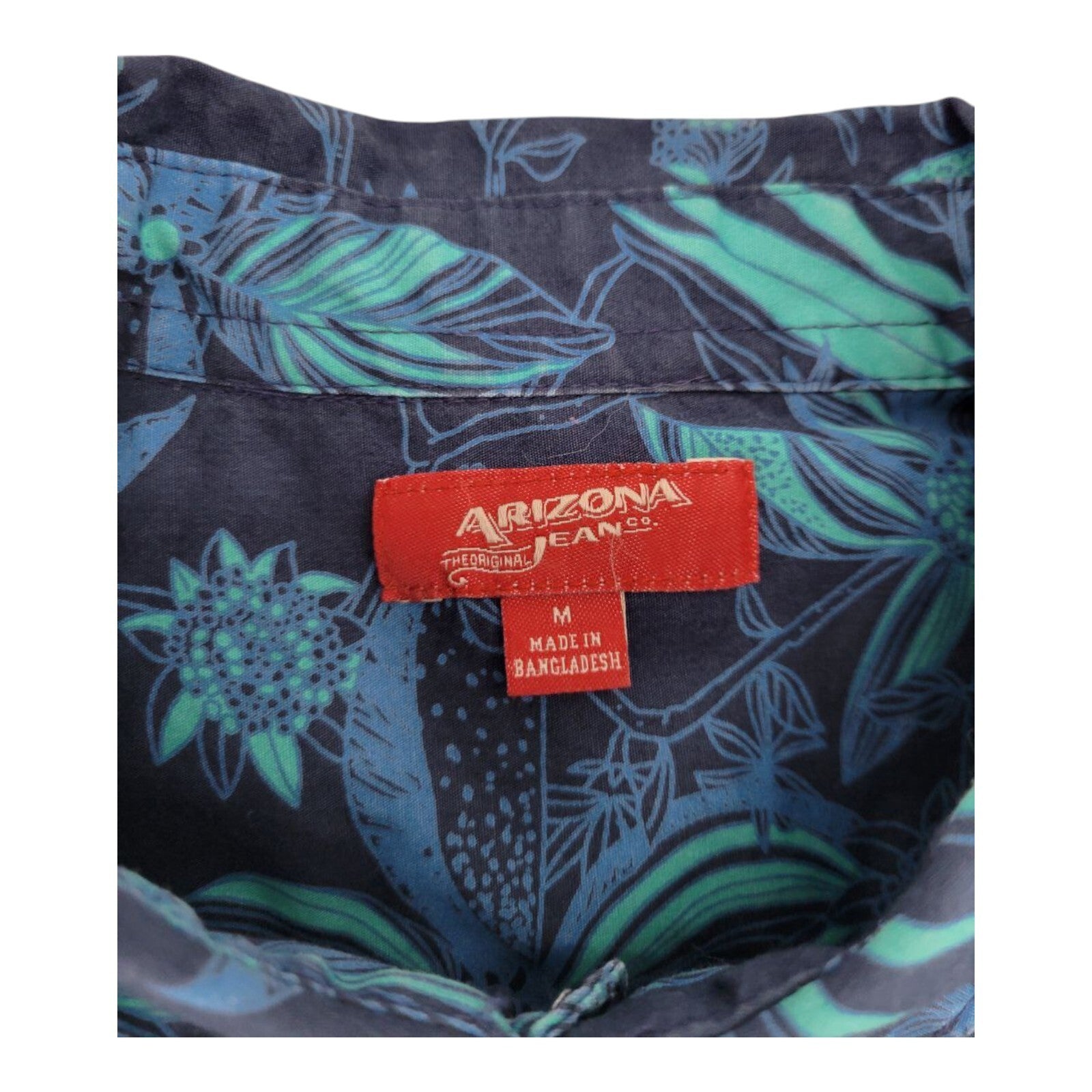 Arizona Jean Co Blue Green Floral Hawaiian Shirt Mens Button Up Size M
