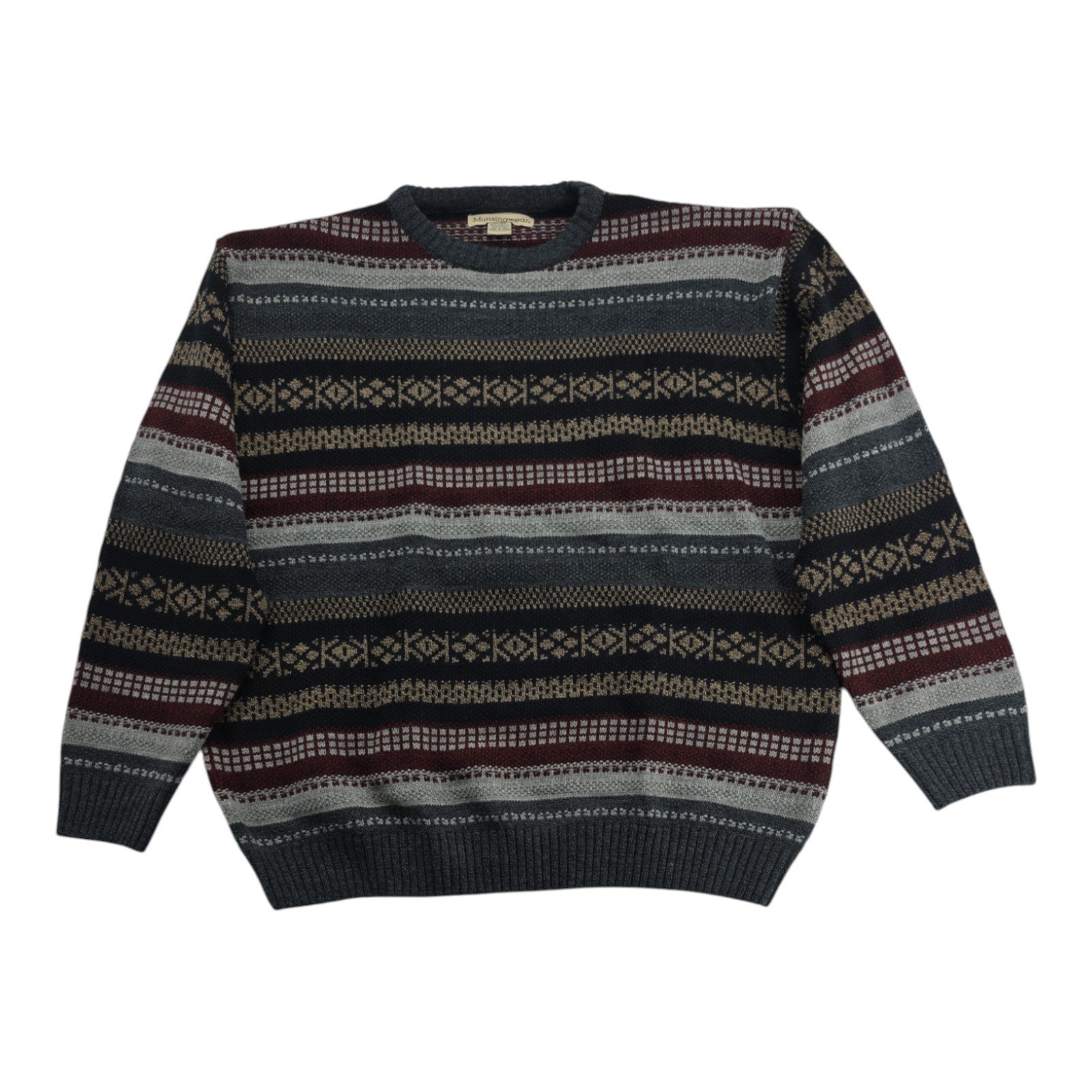 Vintage Sweater Munsingwear Mens Black Square Gray Knit Pullover Grandpa Size XL