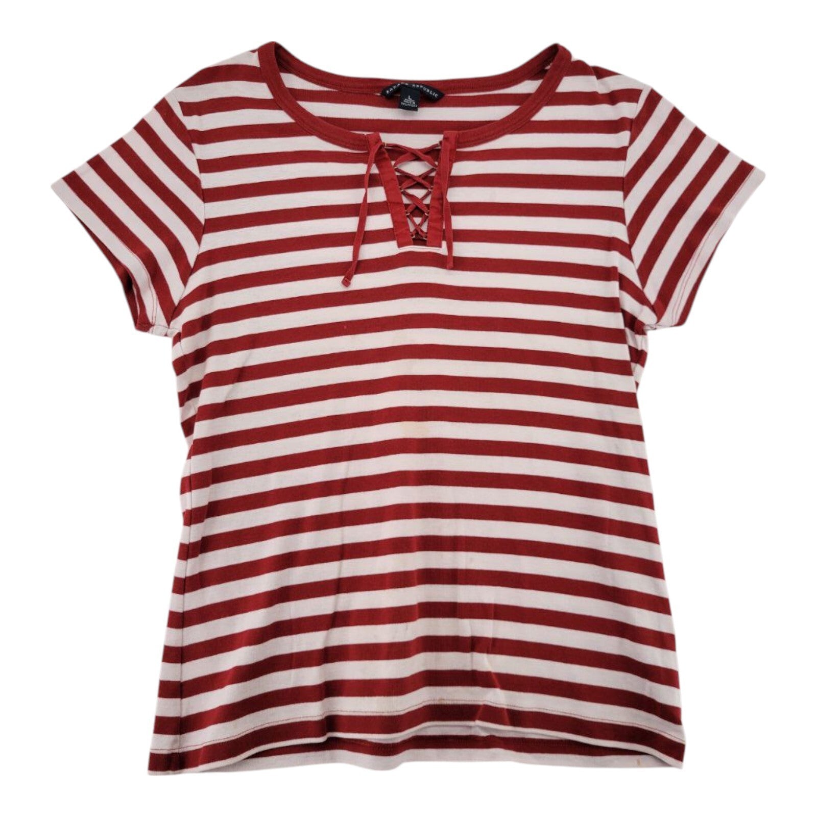 Banana Republic Red White Striped Lace Up Top Womens Short Sleeve Size L
