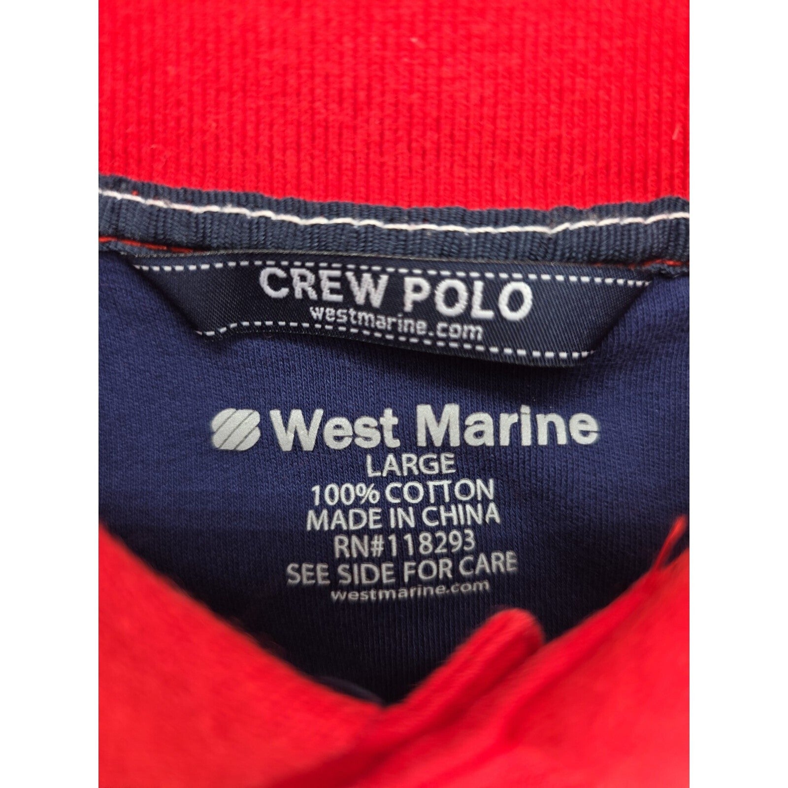 West Marine Crew Polo Red Gray White Striped Collared Golf Polo Shirt Size L