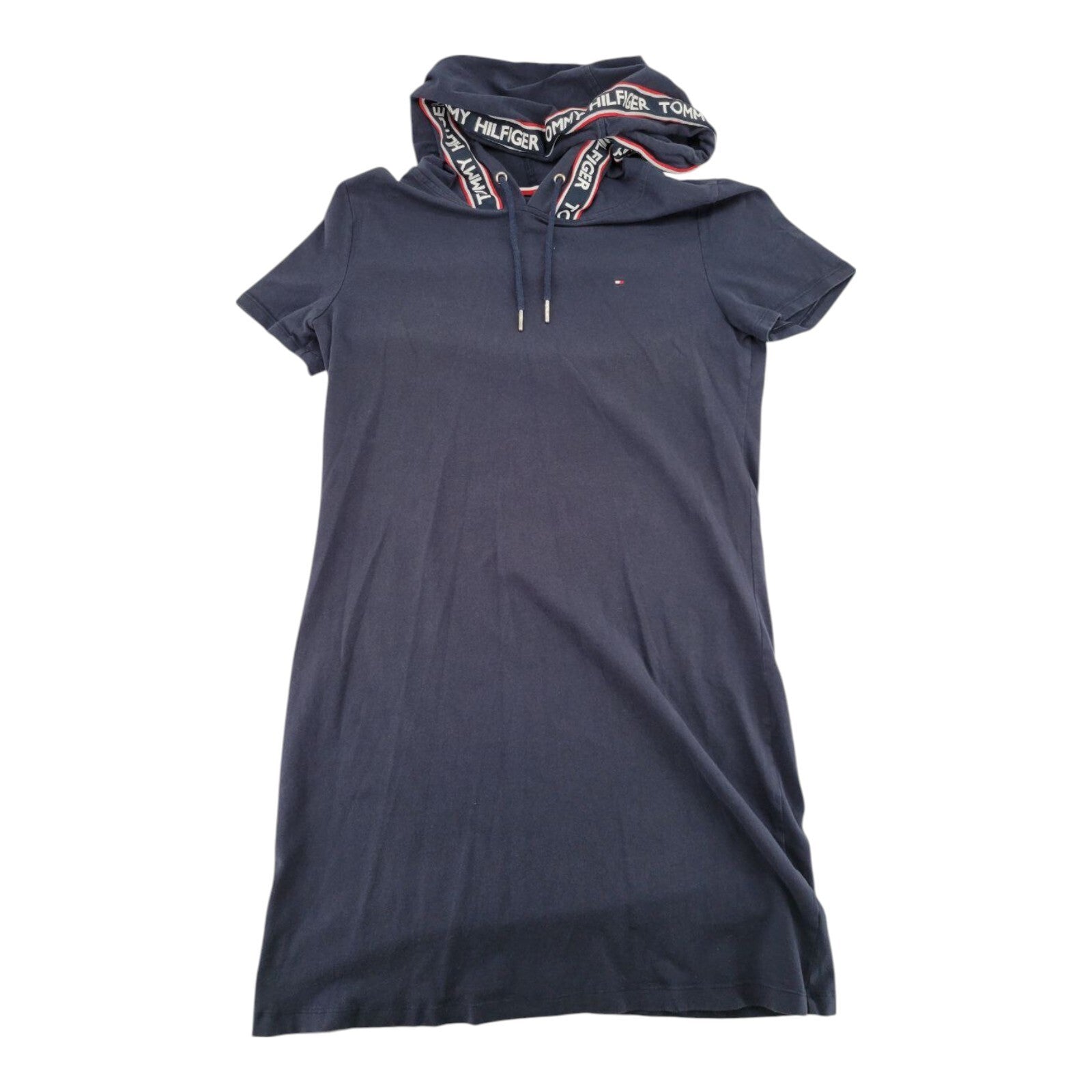 Tommy Hilfiger Navy Hooded T-Shirt Dress Logo Drawstring Size Medium