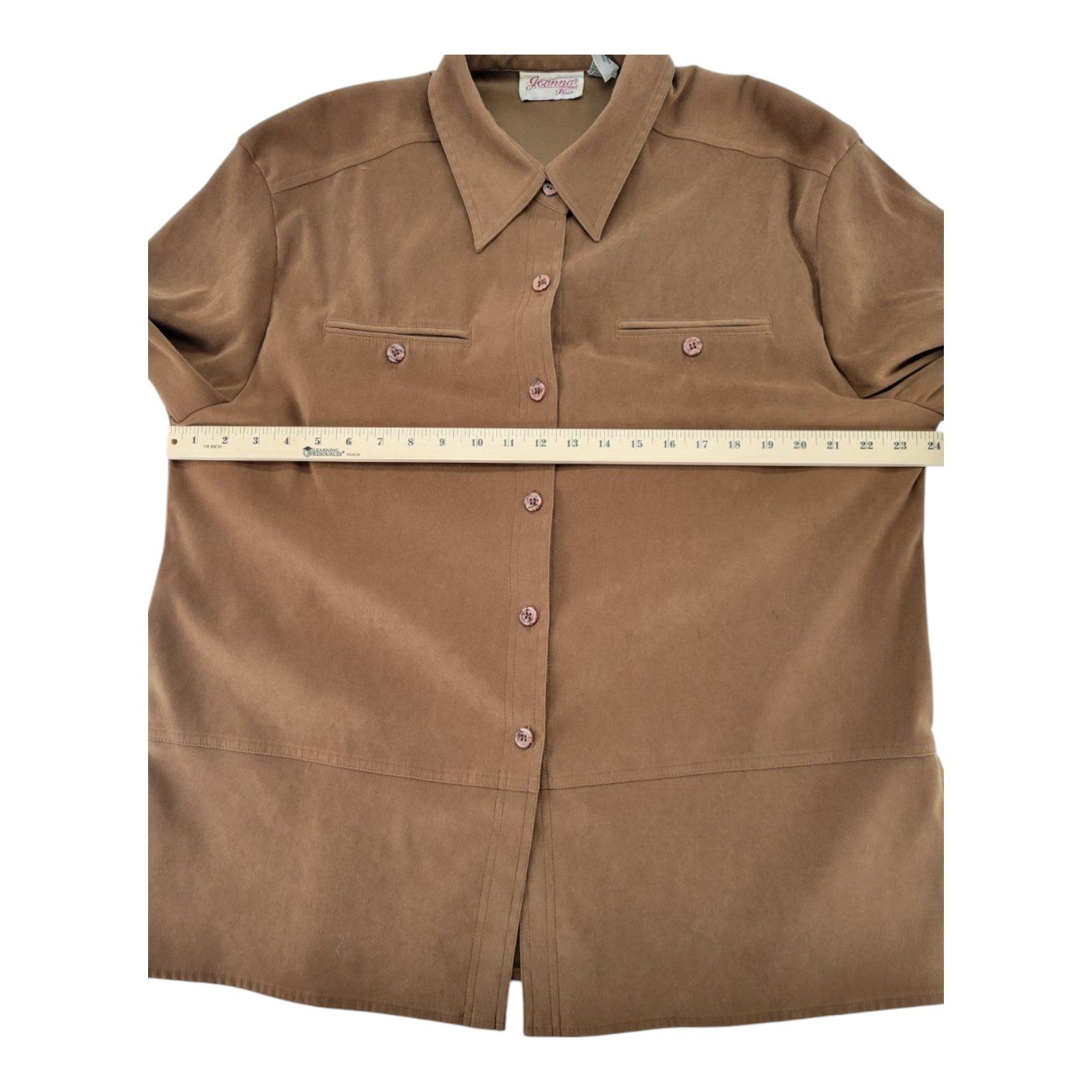 Joanna Plus 18W Brown Button Front Blouse Long Sleeve Stretch Polyester