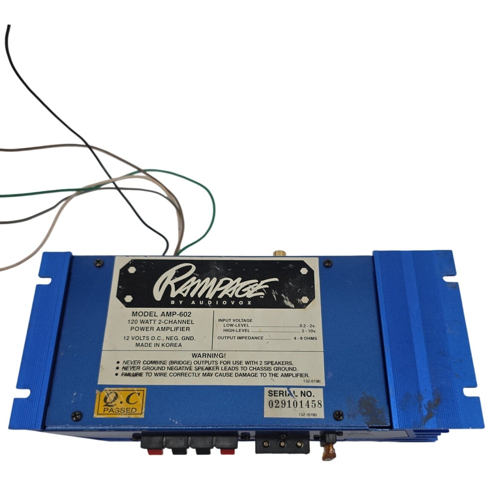 Rampage by Audiovox AMP-602 120W 2-Channel Car Power Amplifier Made in Korea