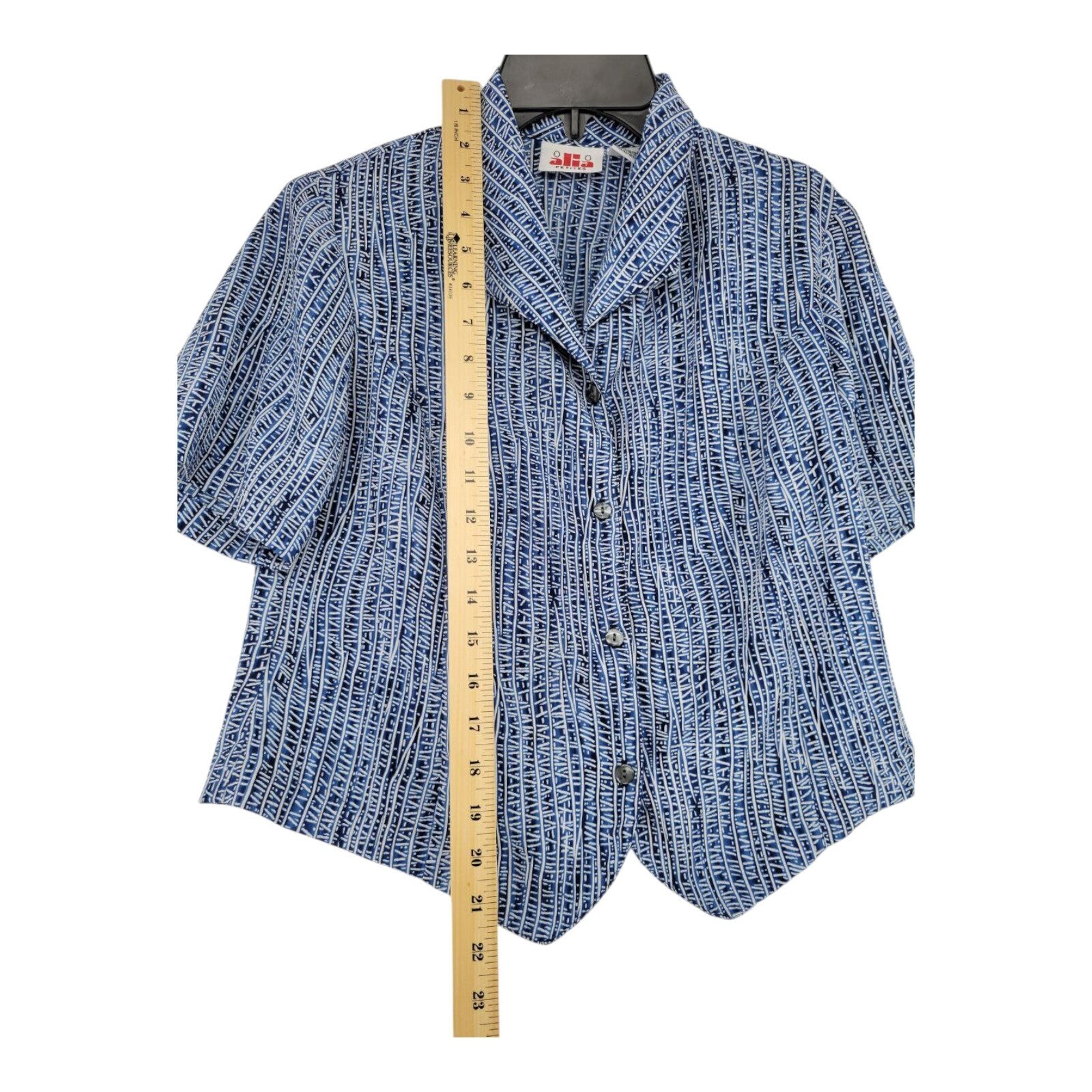 Alia Petites Blue Abstract Button Up Blouse Size 8