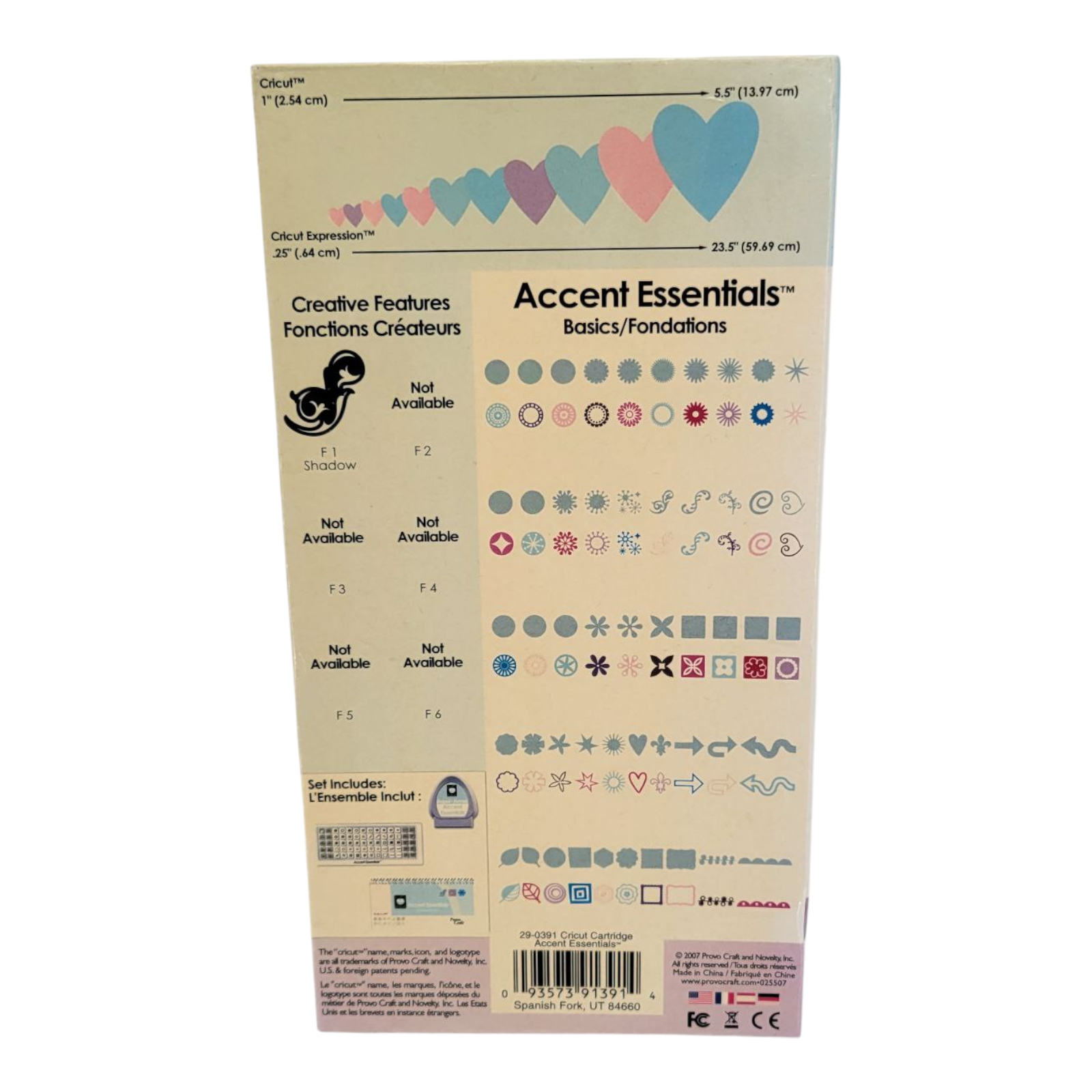 Circut Shape Cartridges Accent Essentials 290391 with Overlay and Handbook