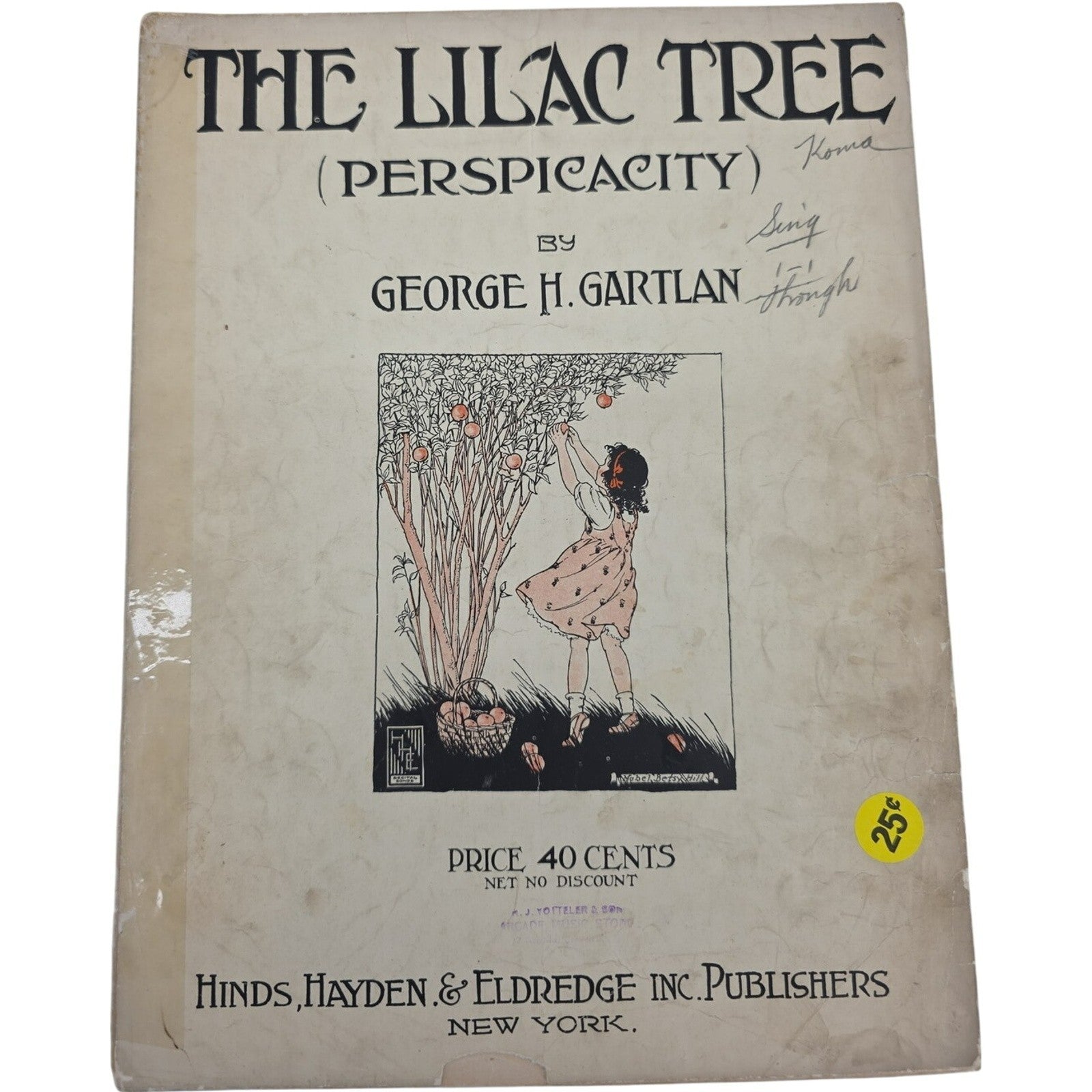 Vintage 1920 Sheet Music The Lilac Tree Perspicacity by George H. Gartlan