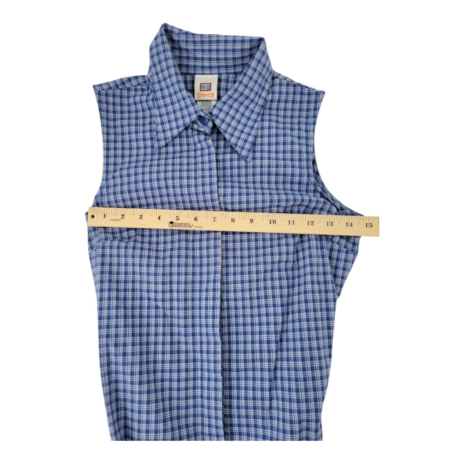Faded Glory Stretch Blue Plaid Sleeveless Shirt Dress Tie Waist Size Small 4/6
