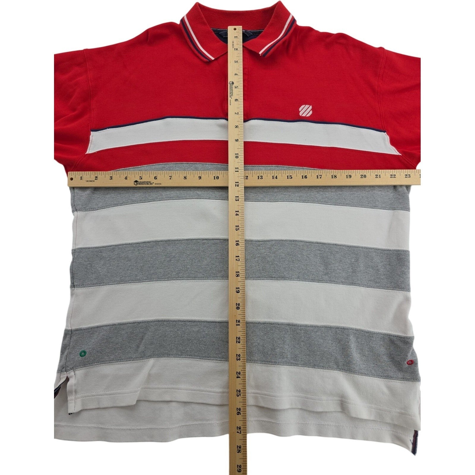 West Marine Crew Polo Red Gray White Striped Collared Golf Polo Shirt Size L