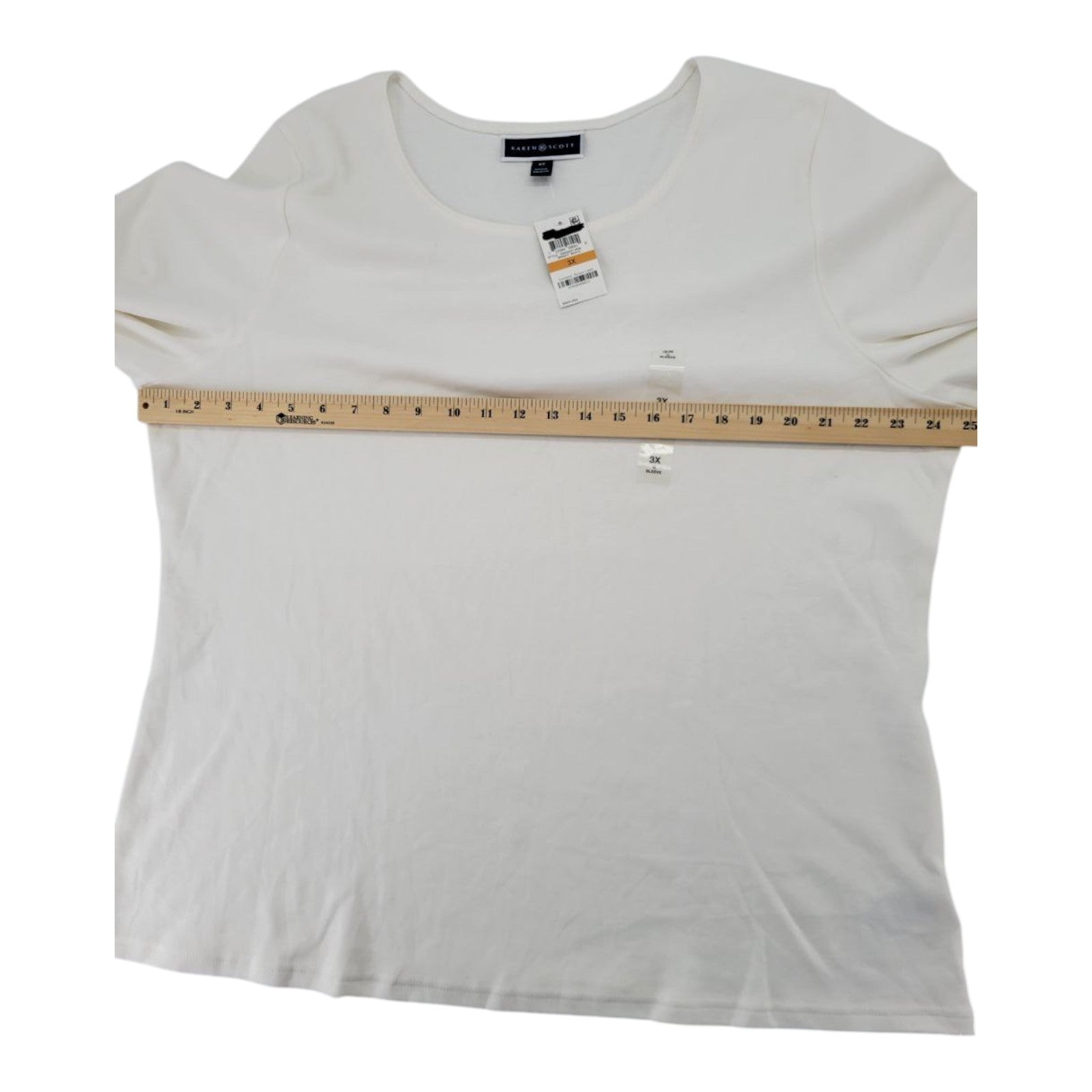 Karen Scott Women's Bright White Scoop Neck Top 3X 3/4 Sleeve