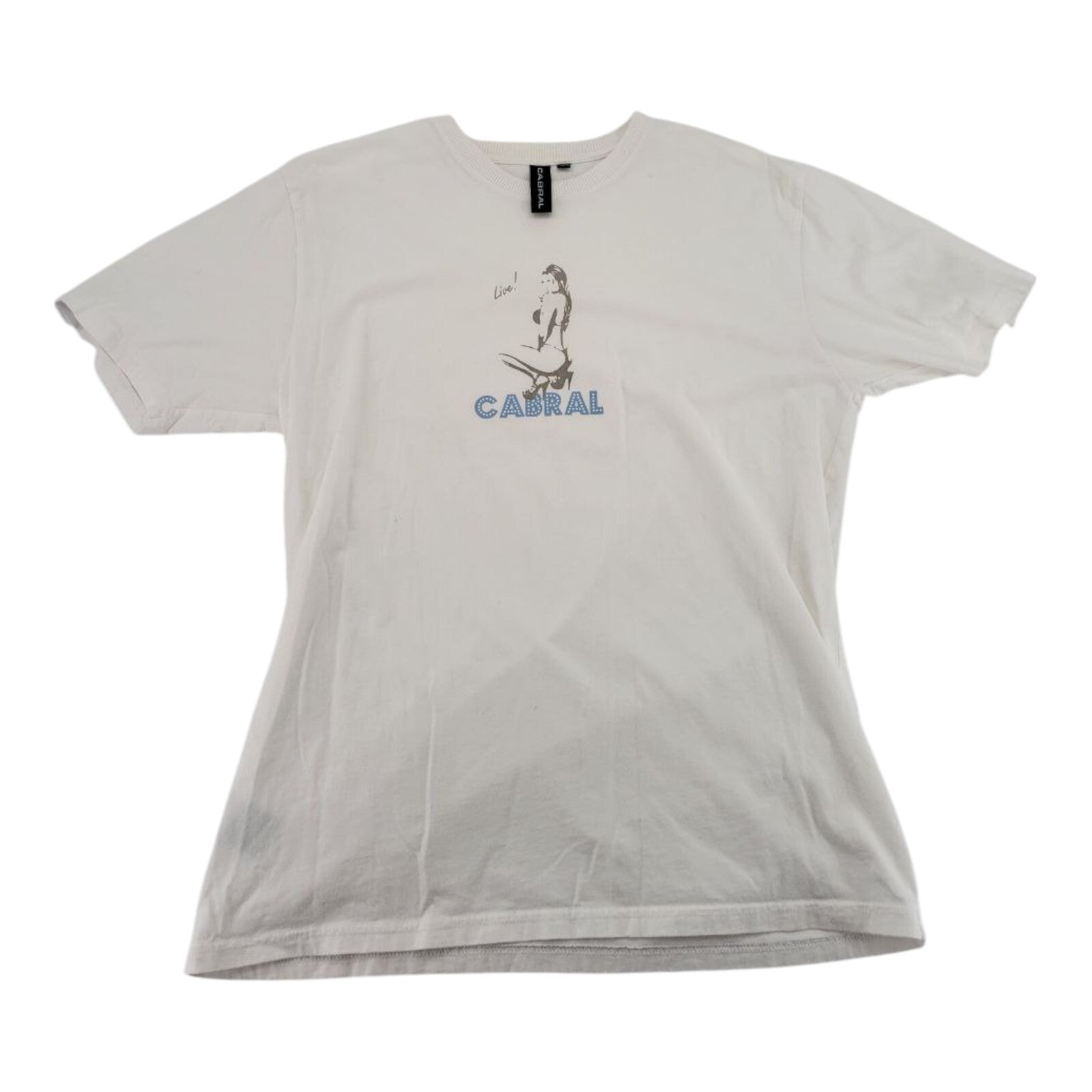 Cabral White Graphic T-Shirt Pin Up Girl Live Print Size L