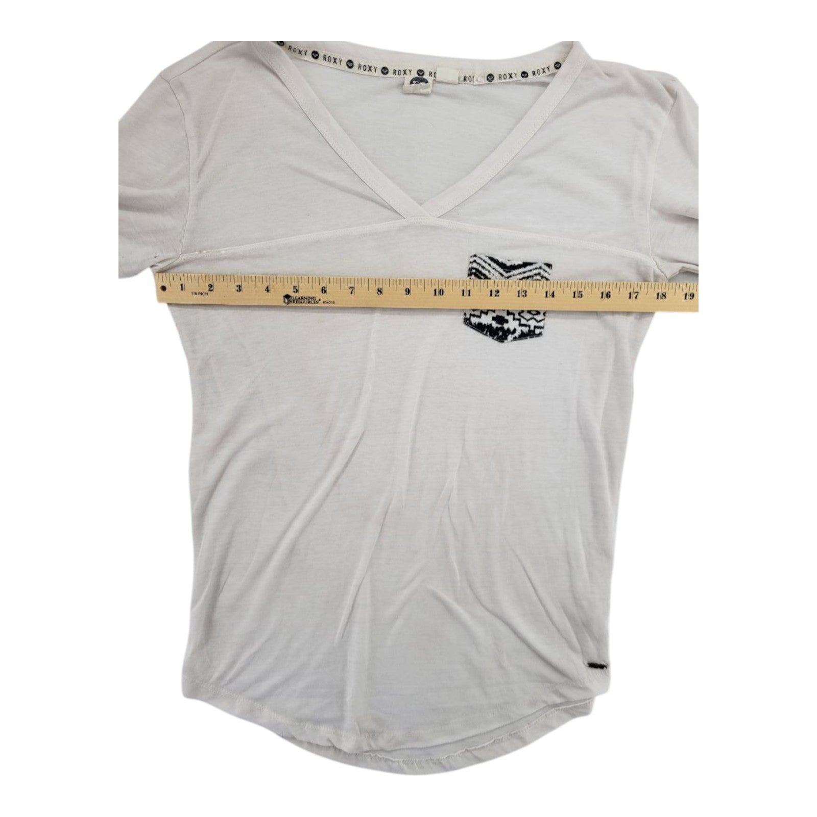 Roxy Women's Off-White Sheer V-Neck Long Sleeve Tee Aztec Pocket Size S