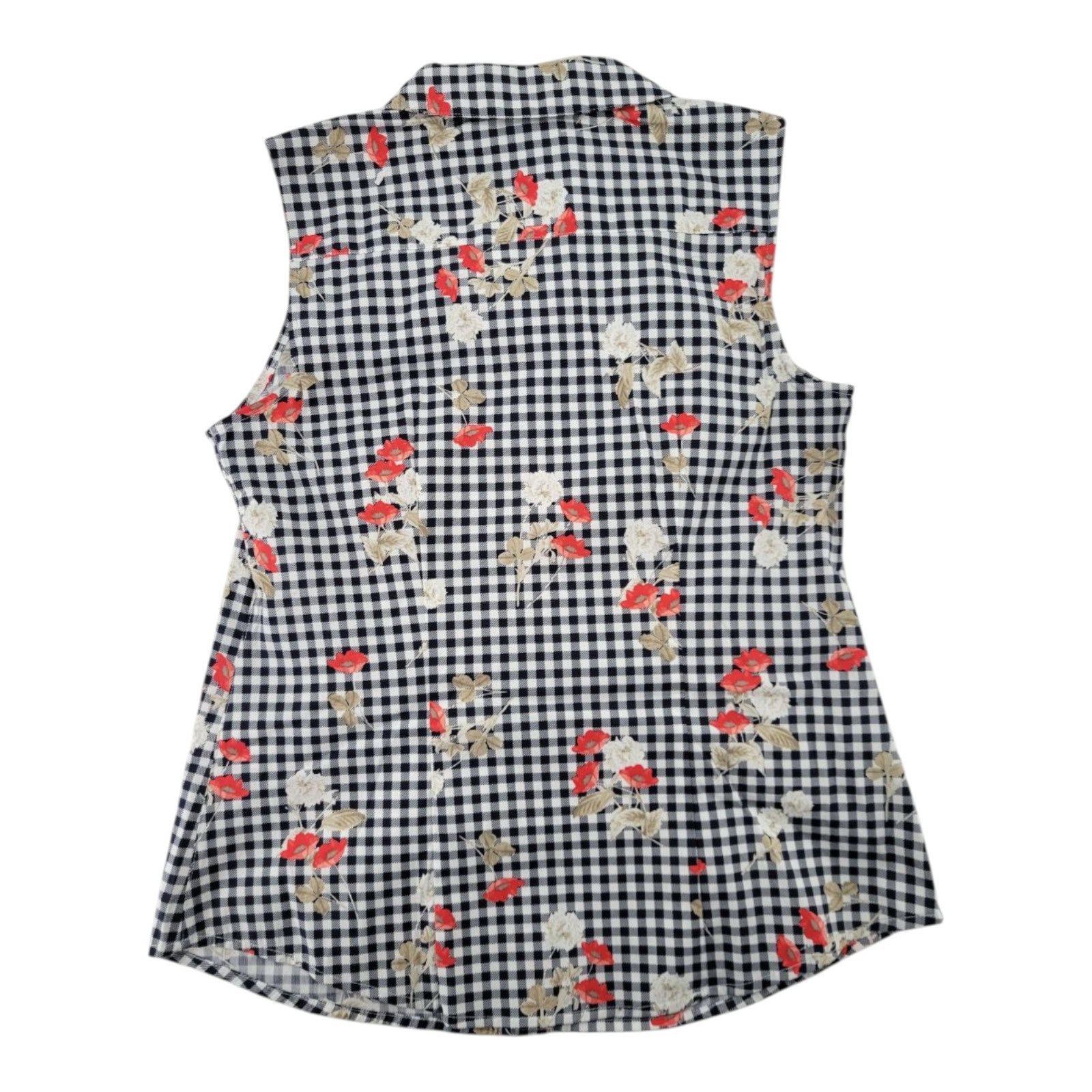 Charter Club Women's Sleeveless Gingham Floral Blouse Bright White Combo Size 6