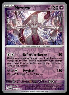 Pokemon 2023 Scarlet & Violet 151 Mewtwo Reverse Holo Rare #150 Near Mint Card