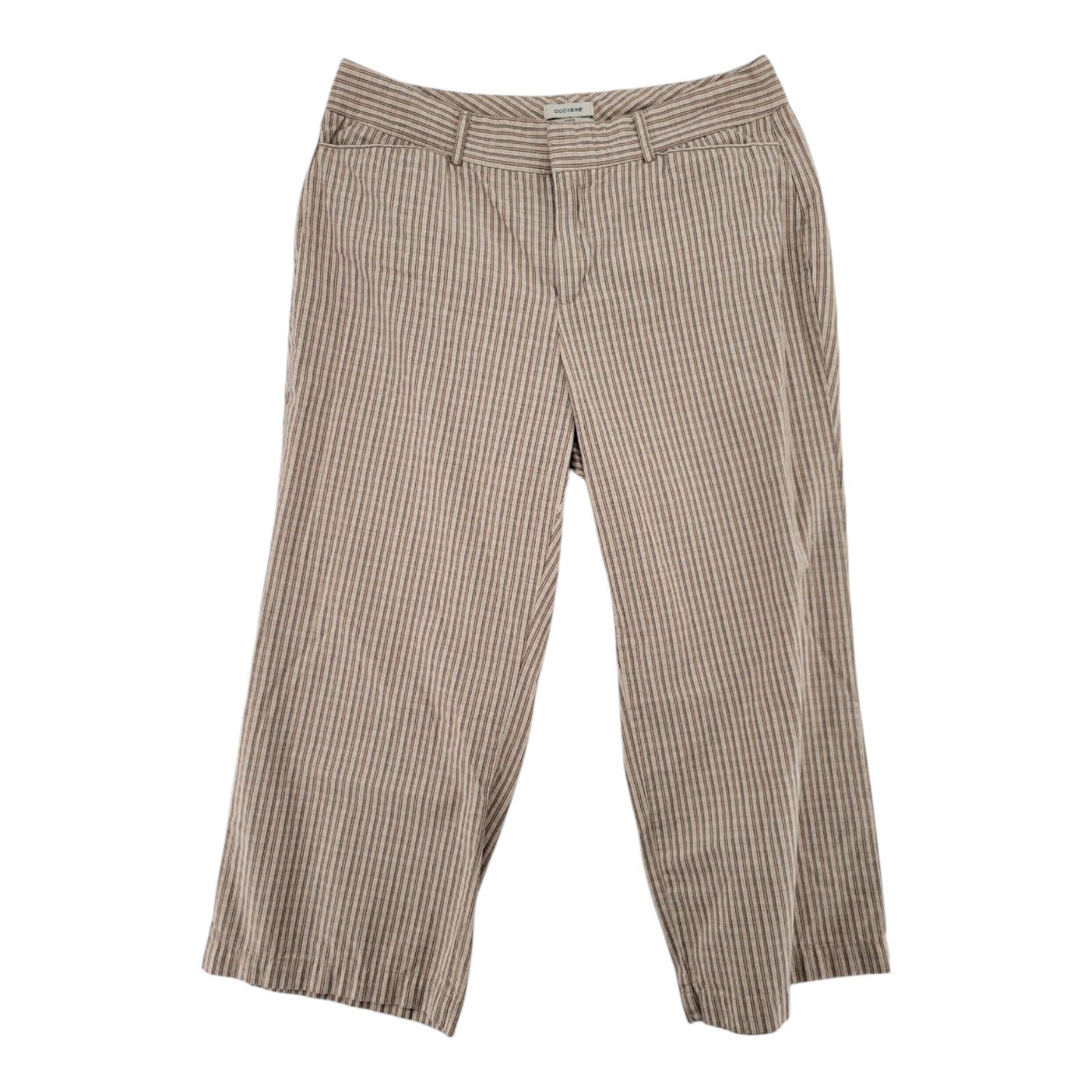 Dockers Ideal Fit Brown Stripe Metro Capri Pants Womens Stretch Size 8