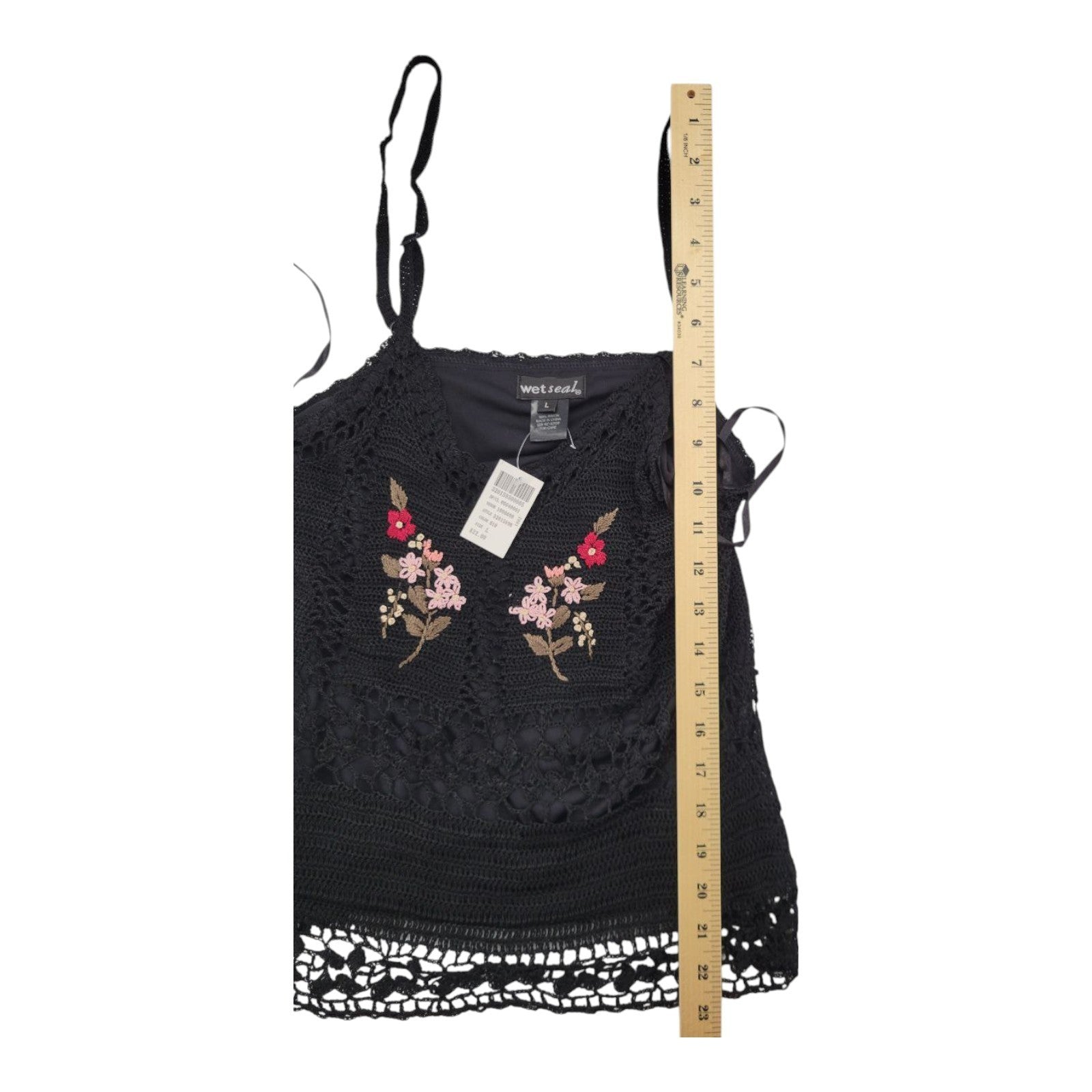 Wet Seal Black Crochet Lace Tank Top Floral Embroidered Lined Sleeveless L