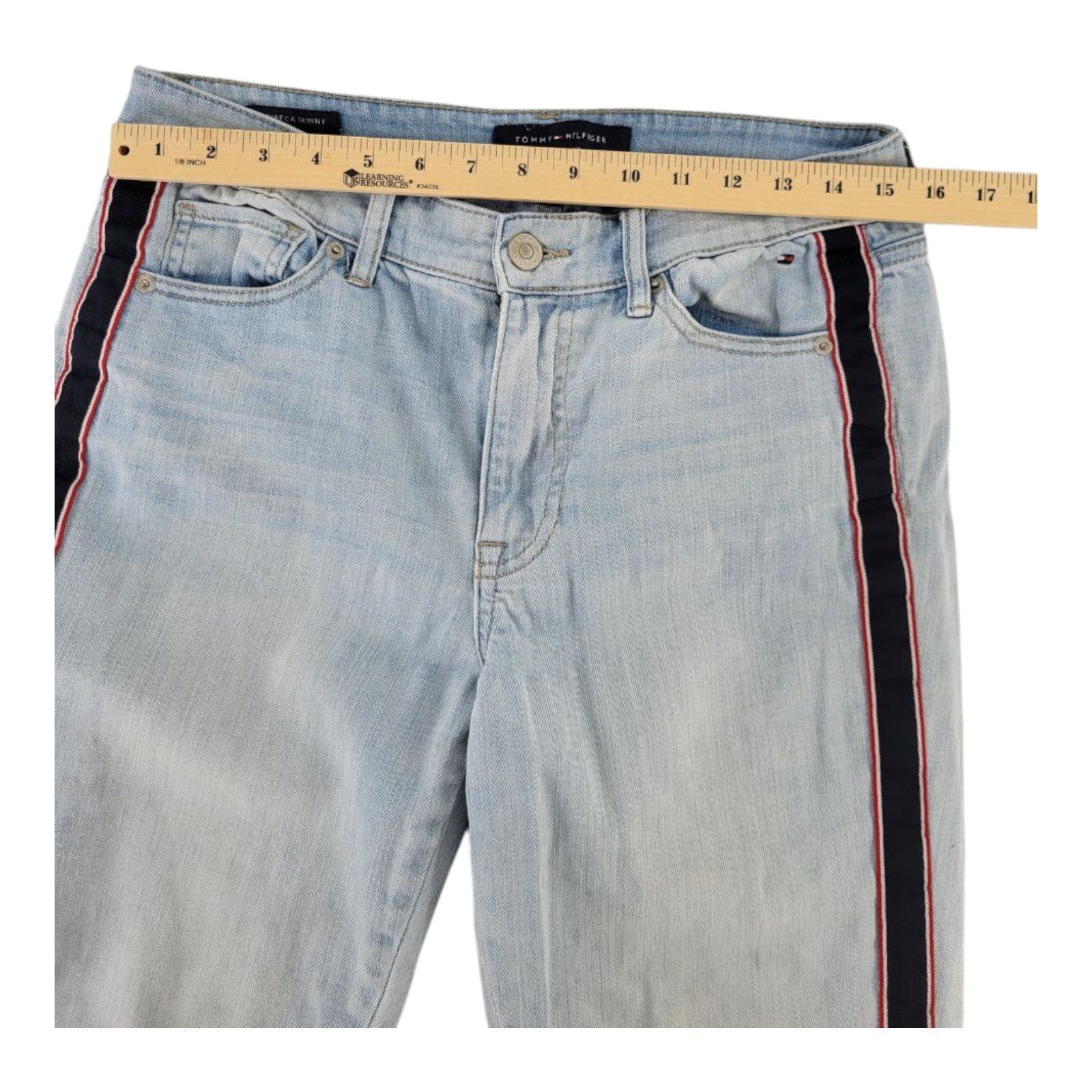 Tommy Hilfiger Tribeca Skinny Jeans Light Wash Side Stripe Womens Size 8