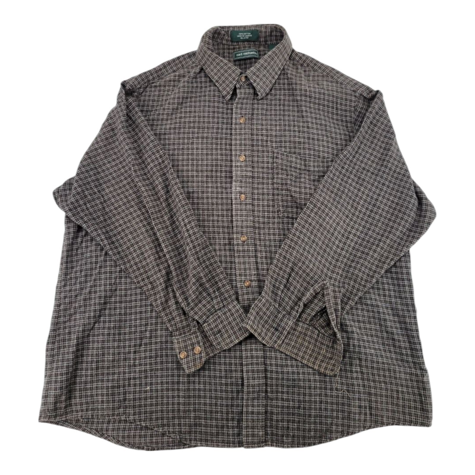 Carl Michaels Brown Plaid Flannel Button Down Shirt Mens Long Sleeve Size XXL