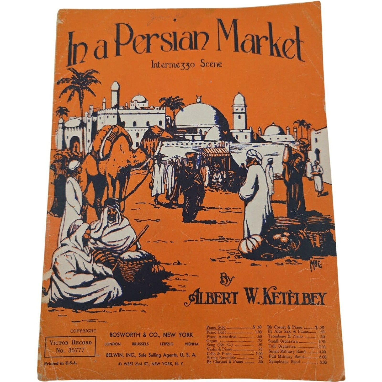Vintage Sheet Music 1920 In A Persian Market Intermezzo Scene Albert Ketelbey