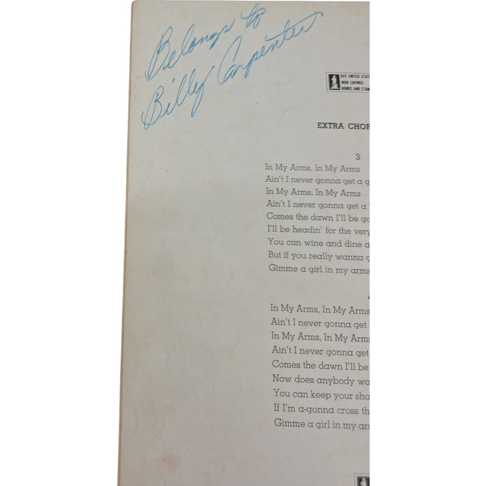 In My Arms 1943 Vintage Sheet Music by Frank Loesser & Ted Grouya