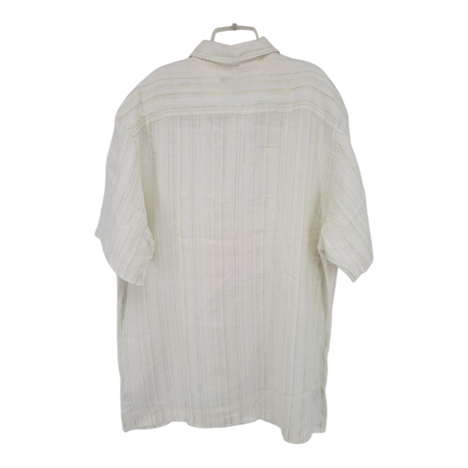 Murano Men's Linen Button Down Shirt Cream Beige Striped Short Sleeve L
