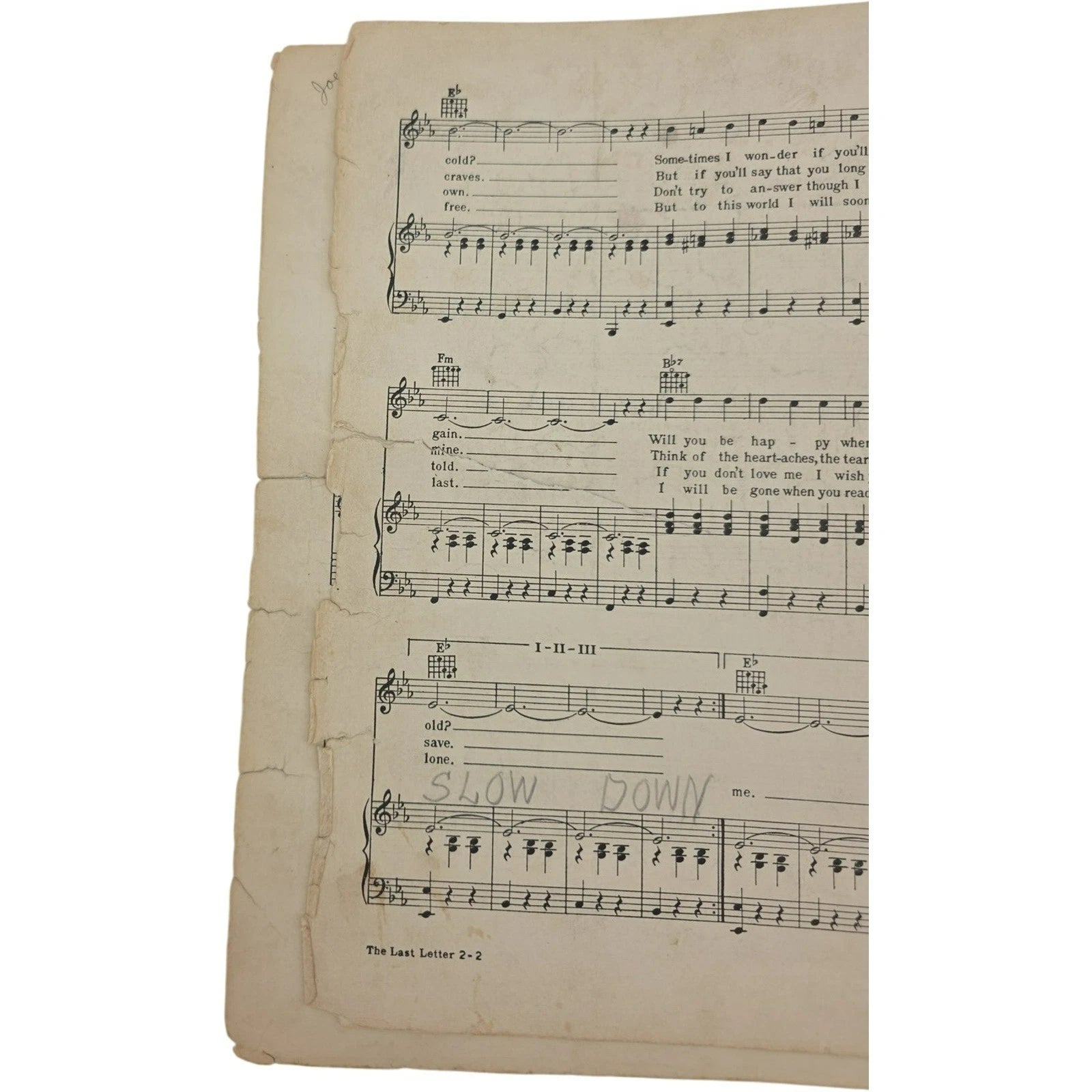 Vintage 1939 Sheet Music The Last Letter by Rex Griffin