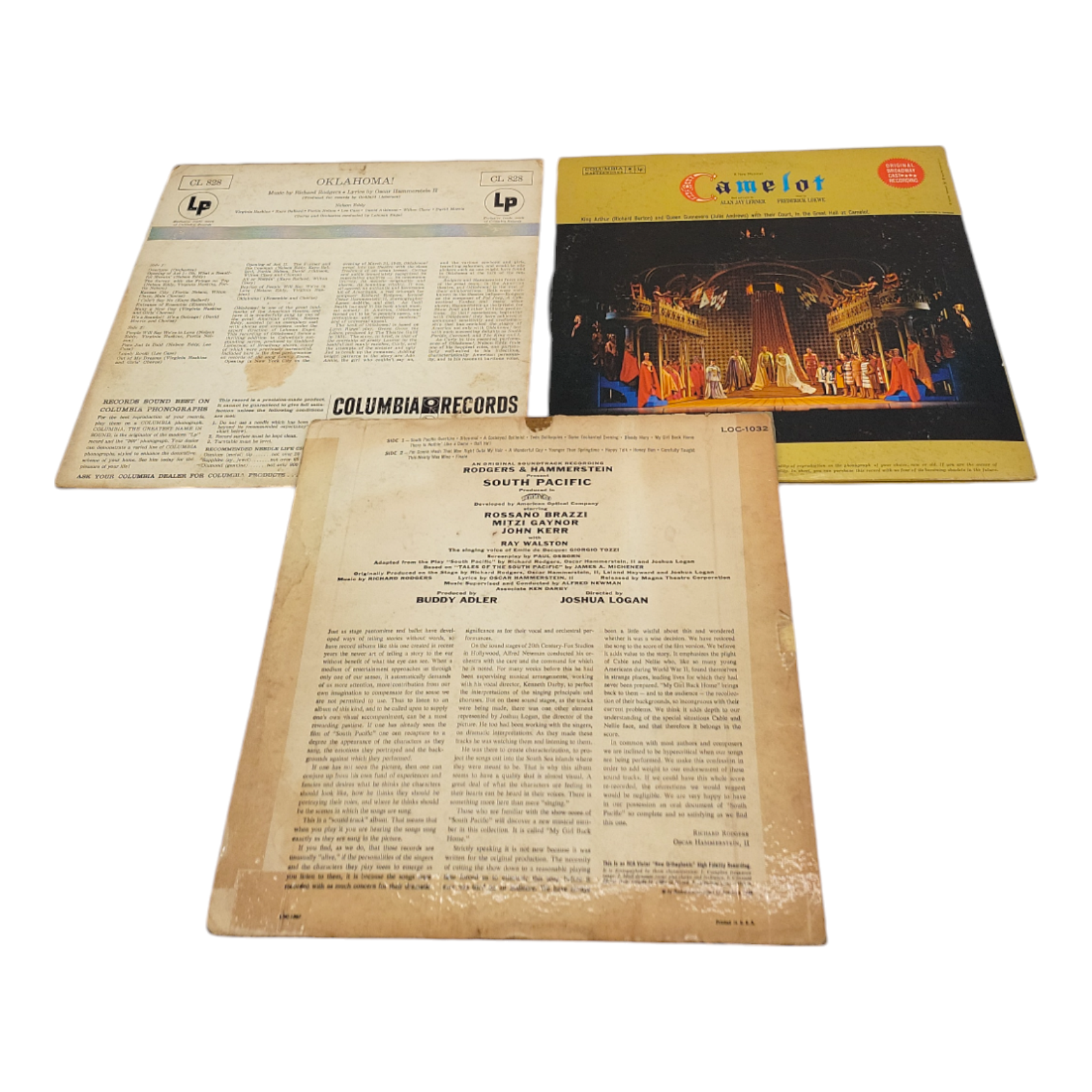 Vintage Show Tunes South Pacific, Oklahoma, Camelot Vinyl LP 3 Record Bundle