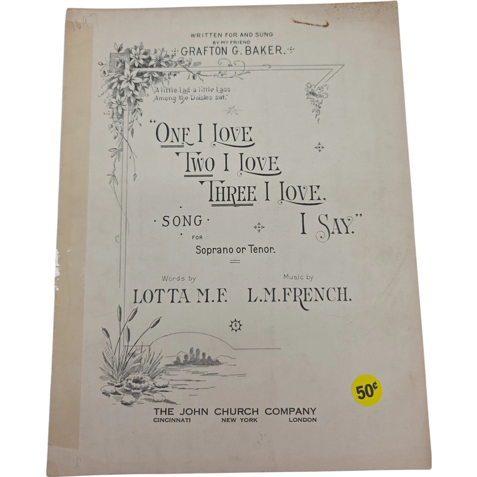One I Love Two I Love Three I Love I Say 1894 Sheet Music by Lotta M.F.