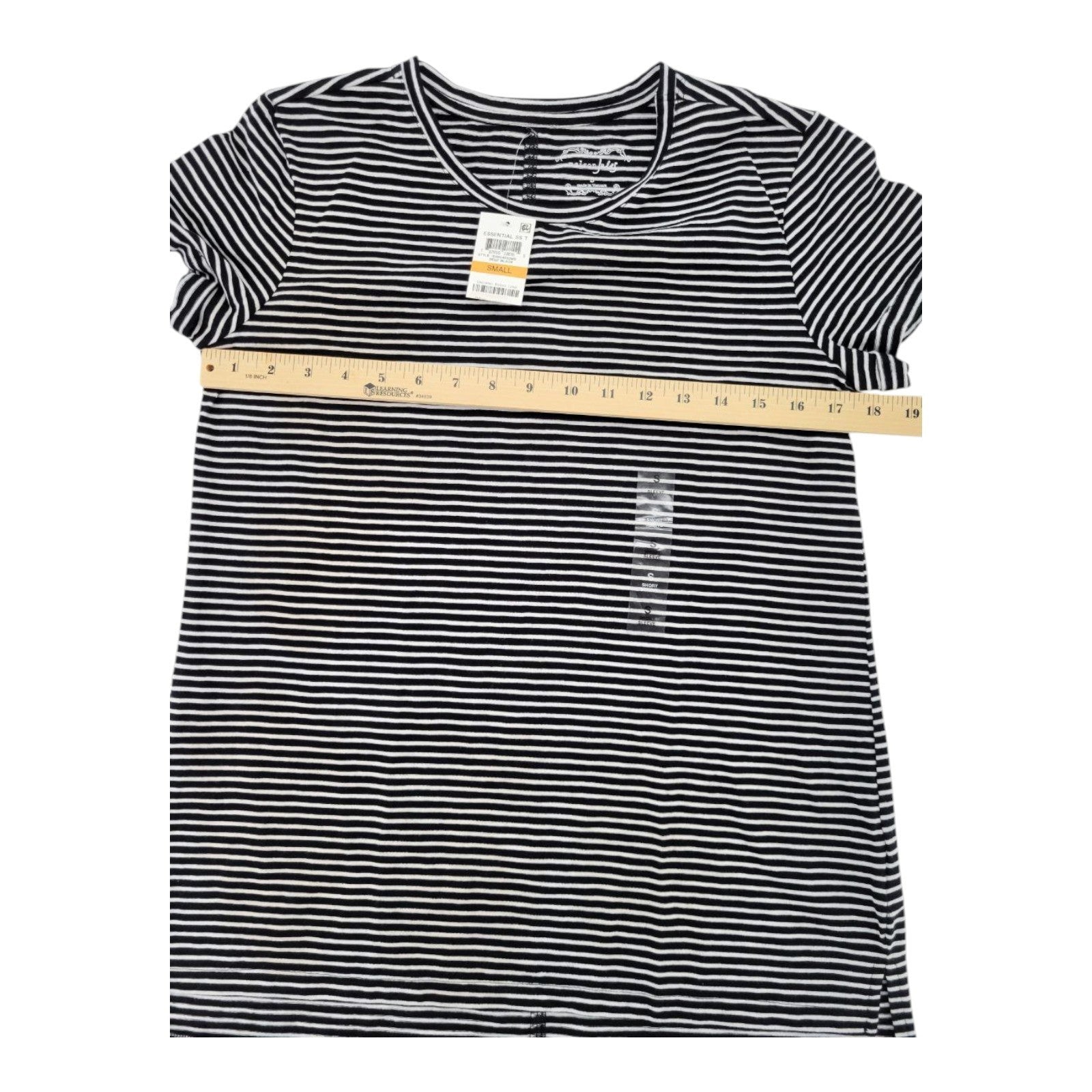 Maison Jules Women's Striped Tee XS Black White Short Sleeve Top