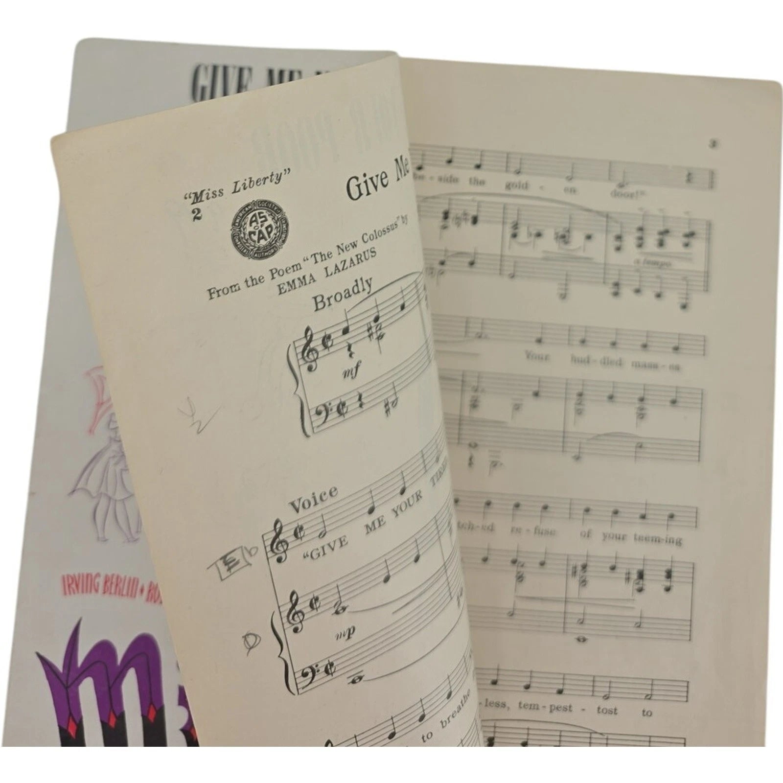 Vintage 1949 Sheet Music Miss Liberty Give Me Your Tired, Your Poor by Sherwood